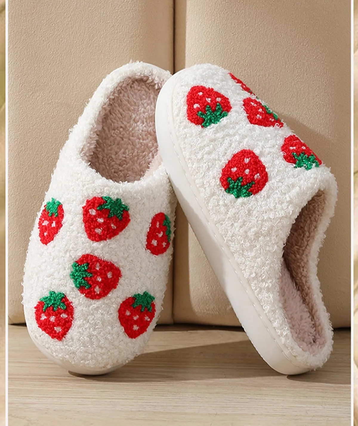 Loizziuy Strawberry Slippers Cute Fuzzy Slippers for Women Men Warm Slippers Winter Memory Foam Fluffy Warm House Shoes
