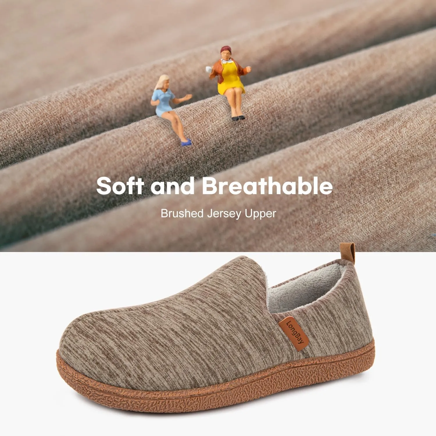 LongBay Women's Memory Foam House Shoes Cozy Brushed Jersey Slippers for Indoor Outdoor