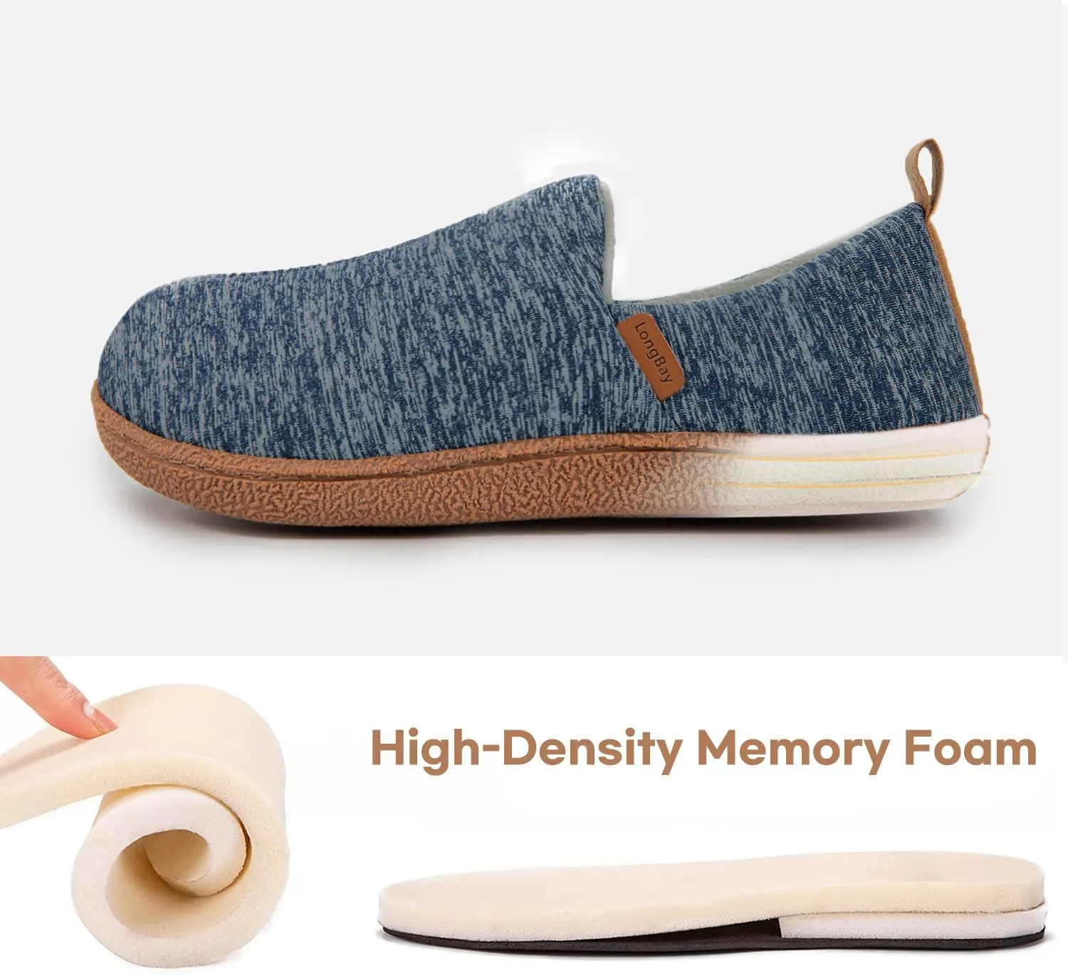 LongBay Women's Memory Foam House Shoes Cozy Brushed Jersey Slippers for Indoor Outdoor