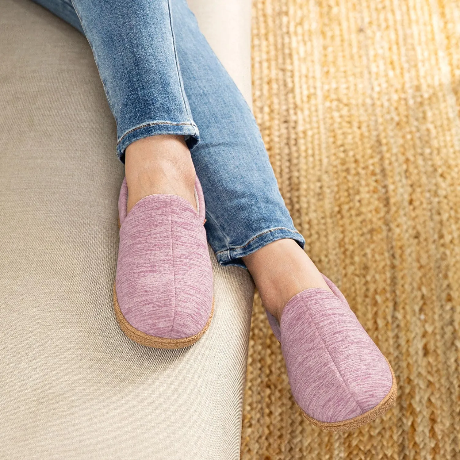 LongBay Women's Memory Foam House Shoes Cozy Brushed Jersey Slippers for Indoor Outdoor
