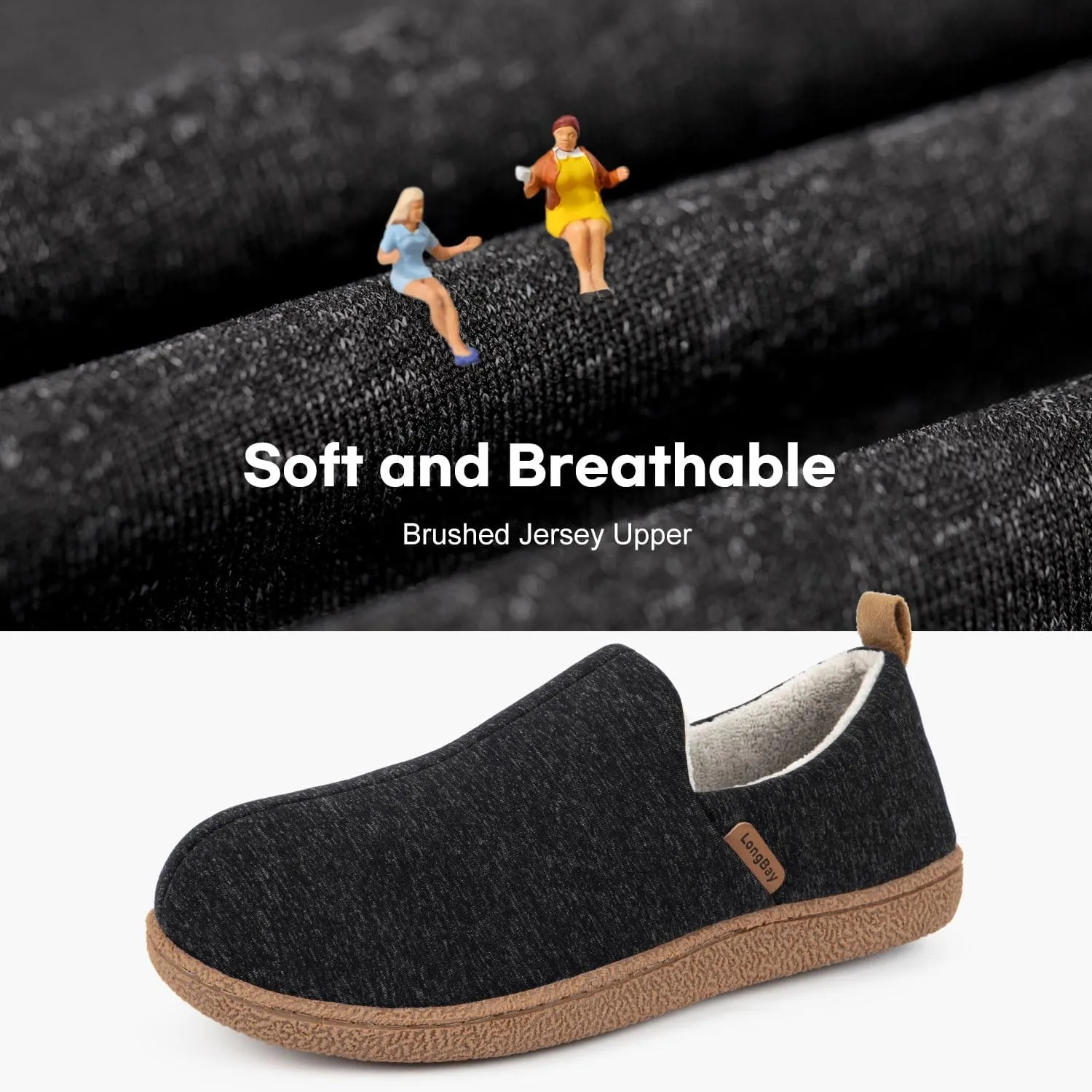 LongBay Women's Memory Foam House Shoes Cozy Brushed Jersey Slippers for Indoor Outdoor