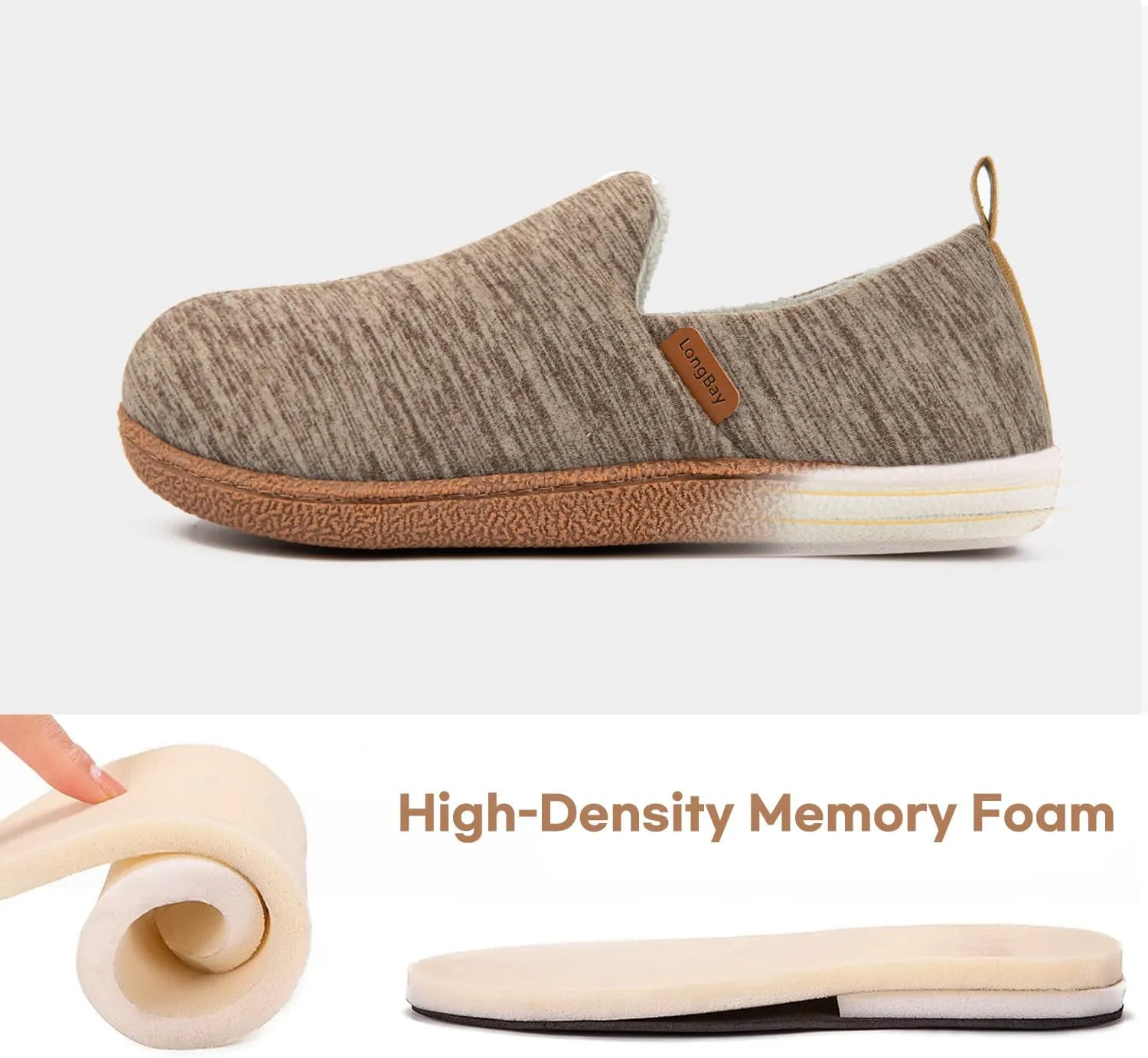 LongBay Women's Memory Foam House Shoes Cozy Brushed Jersey Slippers for Indoor Outdoor