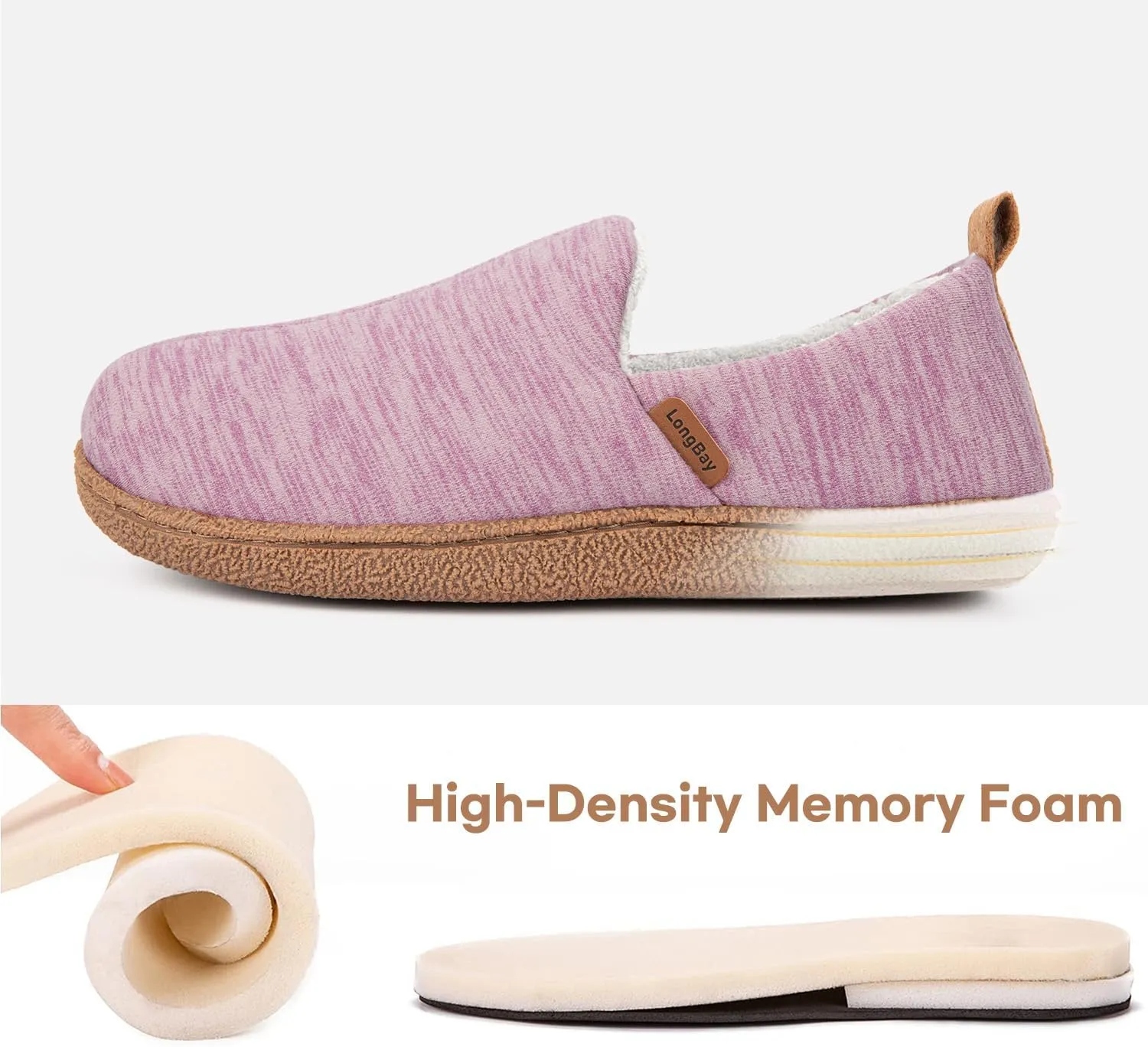 LongBay Women's Memory Foam House Shoes Cozy Brushed Jersey Slippers for Indoor Outdoor