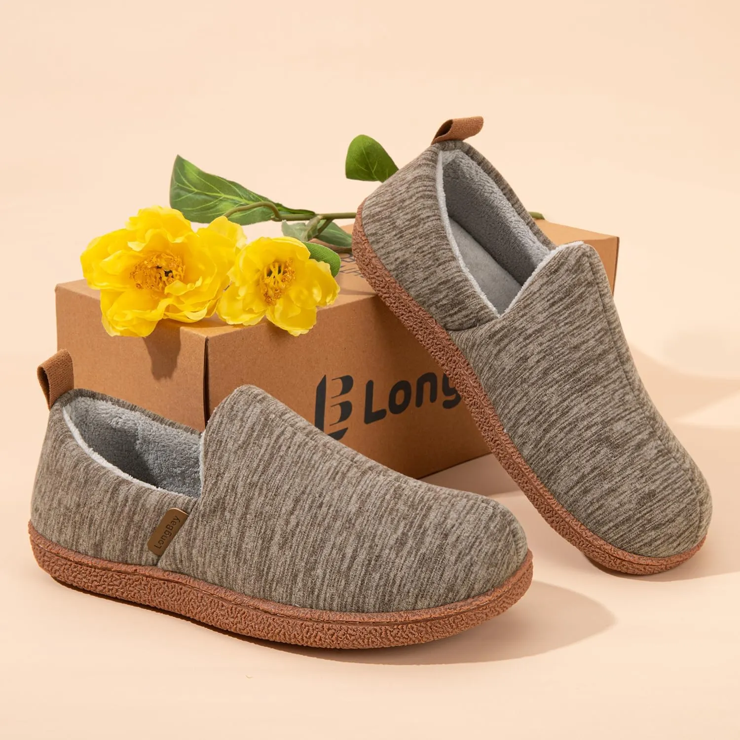 LongBay Women's Memory Foam House Shoes Cozy Brushed Jersey Slippers for Indoor Outdoor