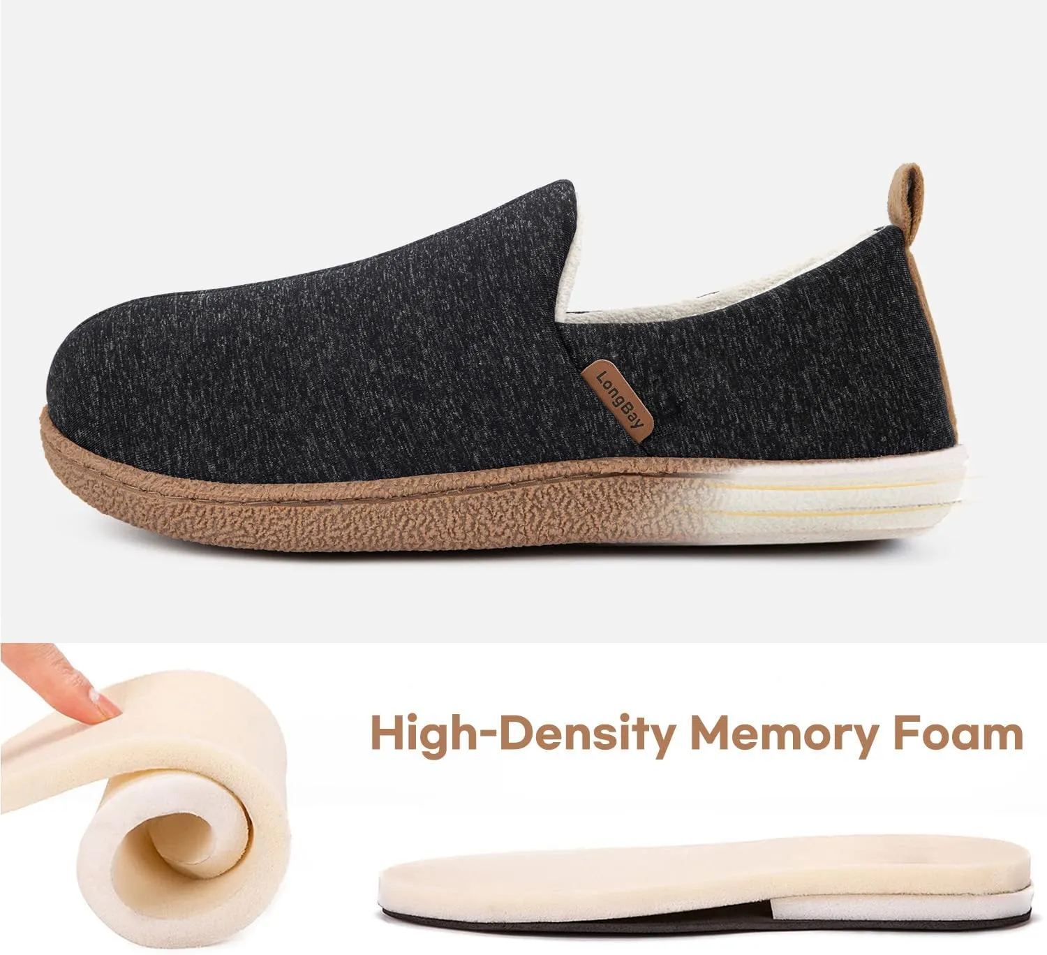 LongBay Women's Memory Foam House Shoes Cozy Brushed Jersey Slippers for Indoor Outdoor