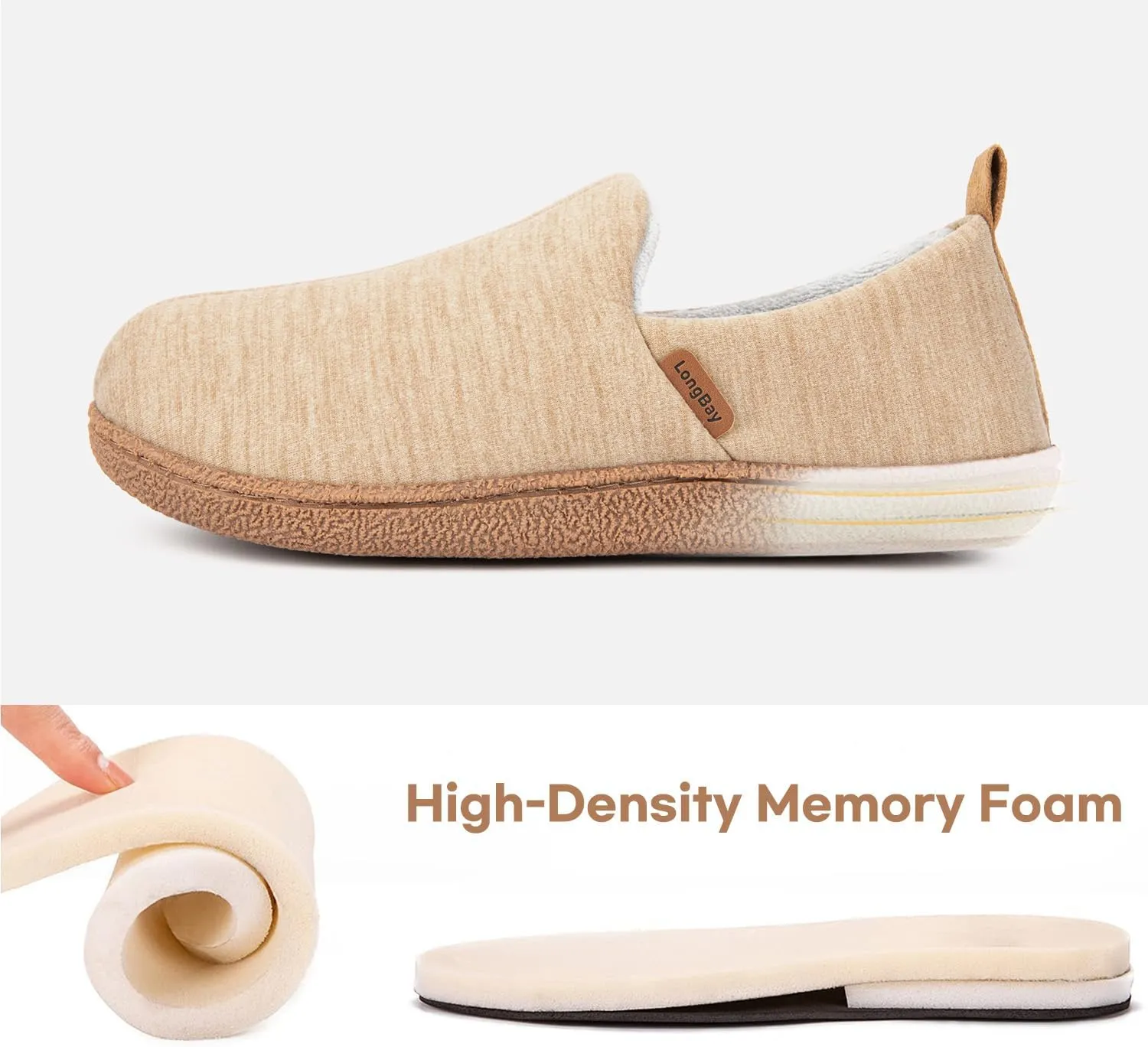 LongBay Women's Memory Foam House Shoes Cozy Brushed Jersey Slippers for Indoor Outdoor