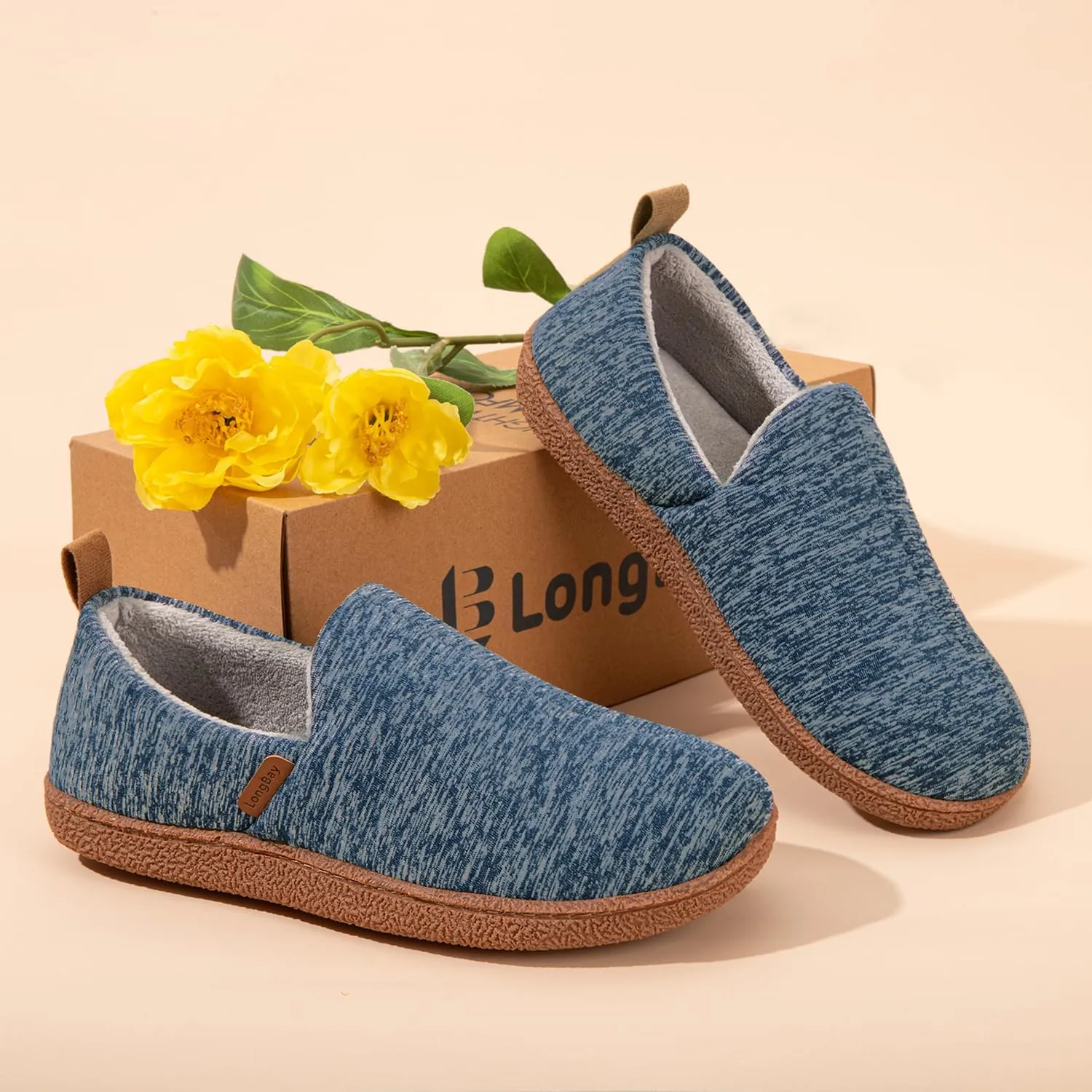LongBay Women's Memory Foam House Shoes Cozy Brushed Jersey Slippers for Indoor Outdoor