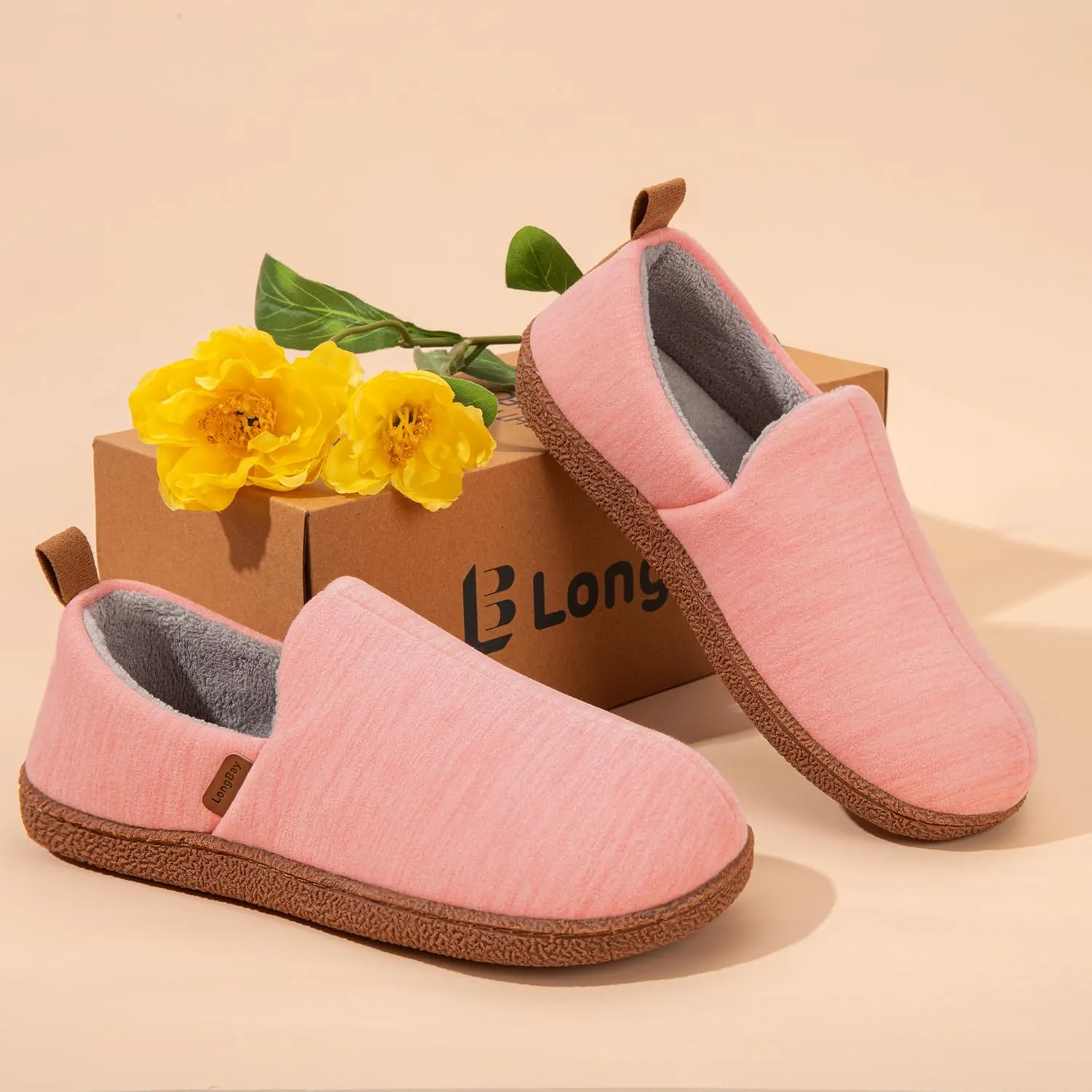 LongBay Women's Memory Foam House Shoes Cozy Brushed Jersey Slippers for Indoor Outdoor
