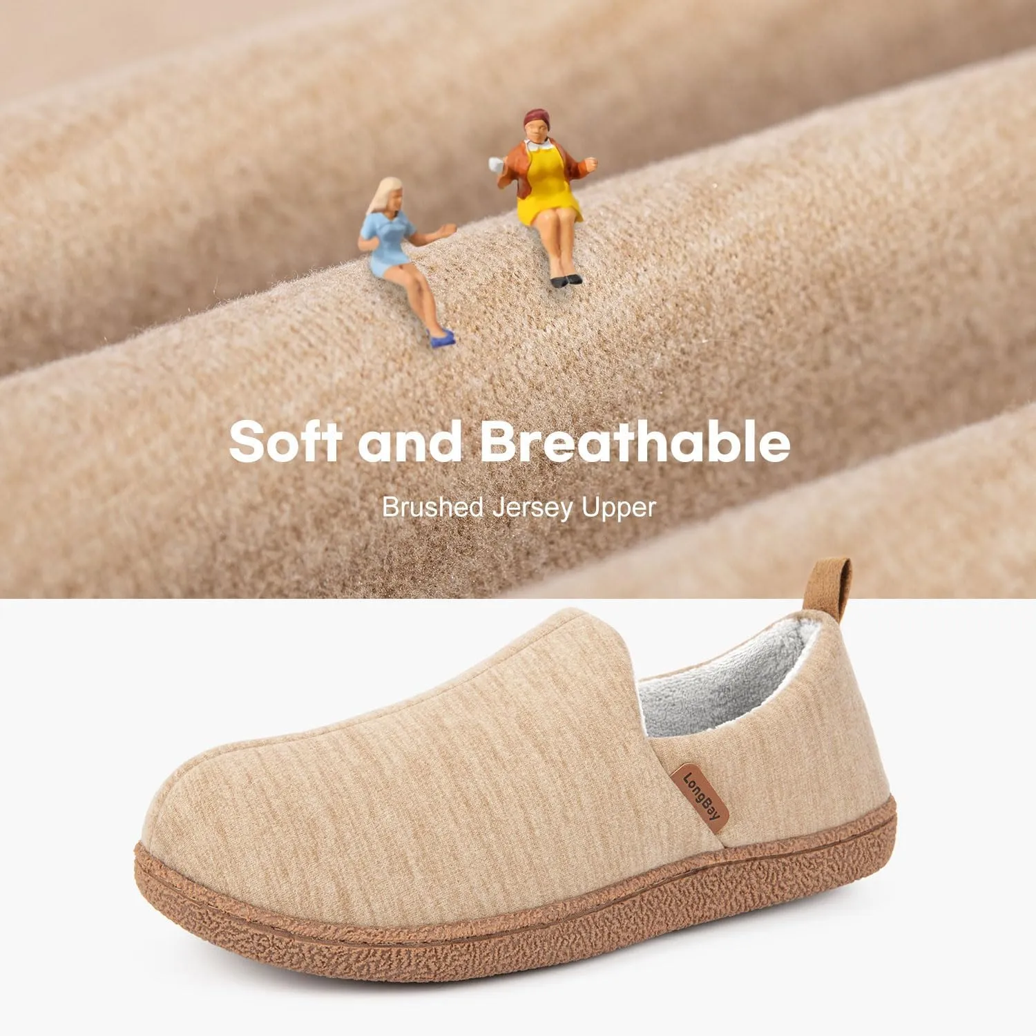 LongBay Women's Memory Foam House Shoes Cozy Brushed Jersey Slippers for Indoor Outdoor