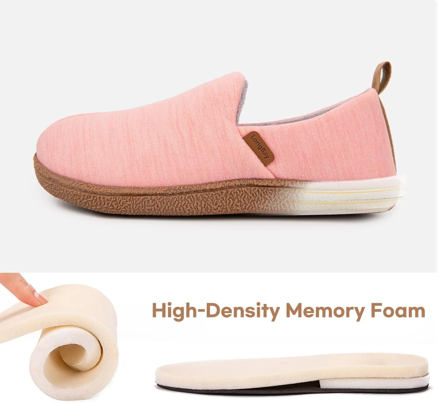LongBay Women's Memory Foam House Shoes Cozy Brushed Jersey Slippers for Indoor Outdoor