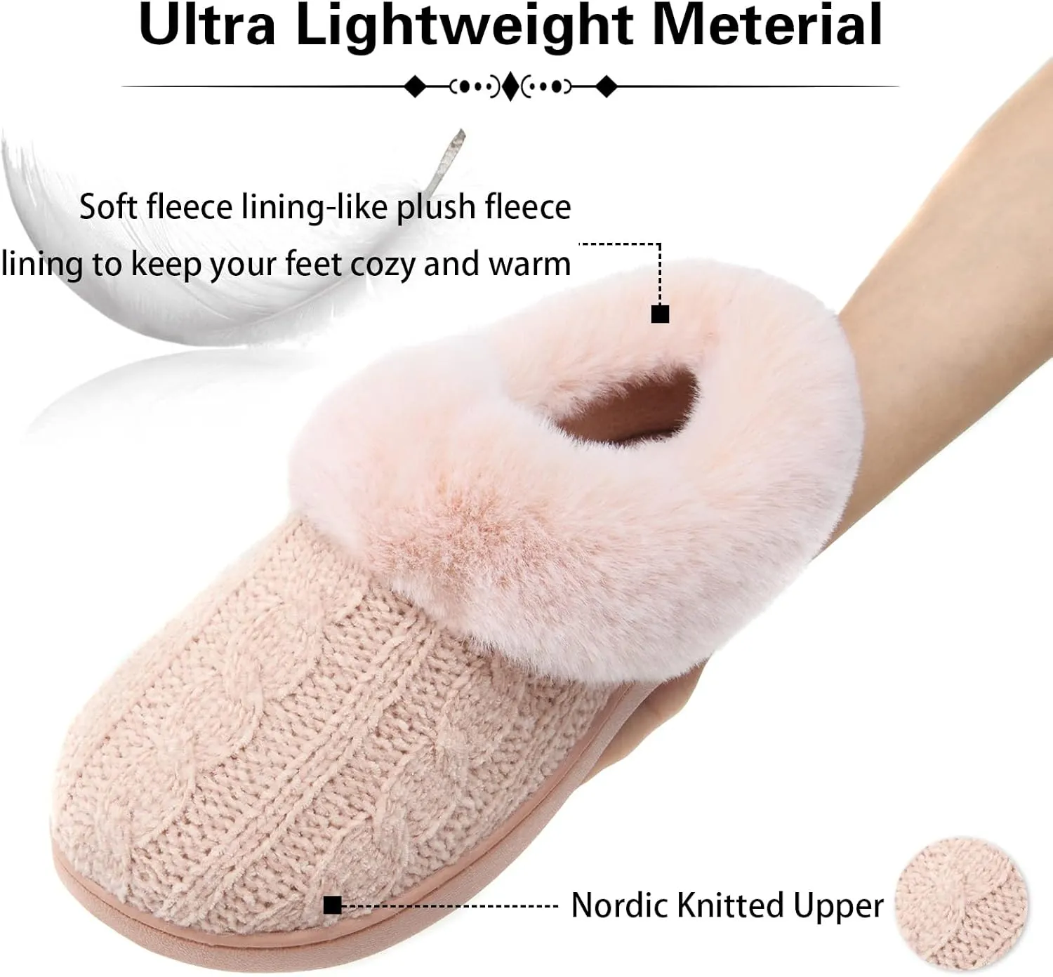 LORDFON Womens Winter House Slippers Memory Foam，Warm Closed Back Indoor Slippers For Women With Soft Faux Fur Plush Collar,Cozy Ladies Slip-on bedroom Home Slippers Non-Slip