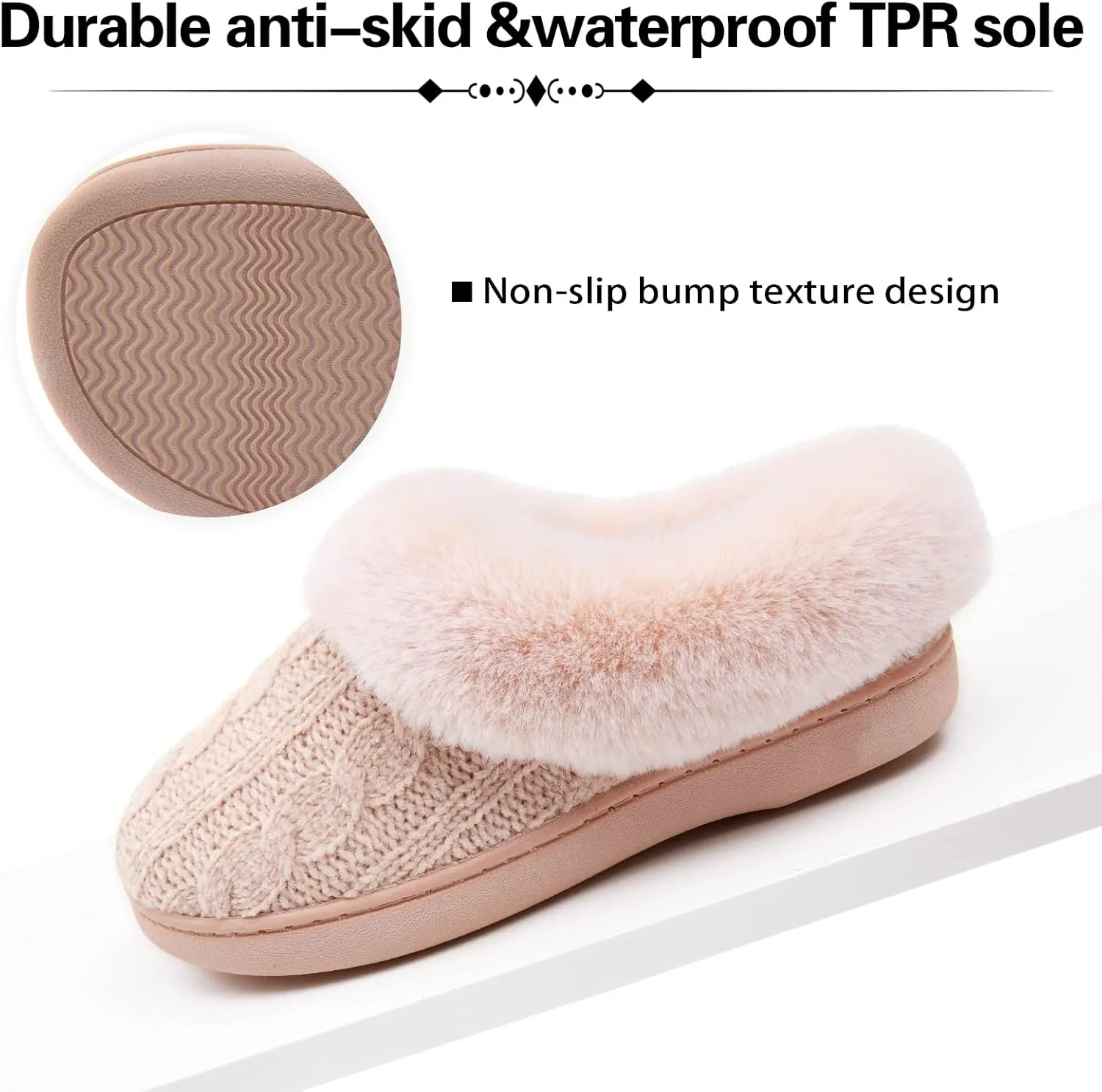 LORDFON Womens Winter House Slippers Memory Foam，Warm Closed Back Indoor Slippers For Women With Soft Faux Fur Plush Collar,Cozy Ladies Slip-on bedroom Home Slippers Non-Slip