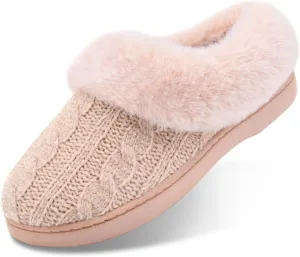 LORDFON Womens Winter House Slippers Memory Foam，Warm Closed Back Indoor Slippers For Women With Soft Faux Fur Plush Collar,Cozy Ladies Slip-on bedroom Home Slippers Non-Slip