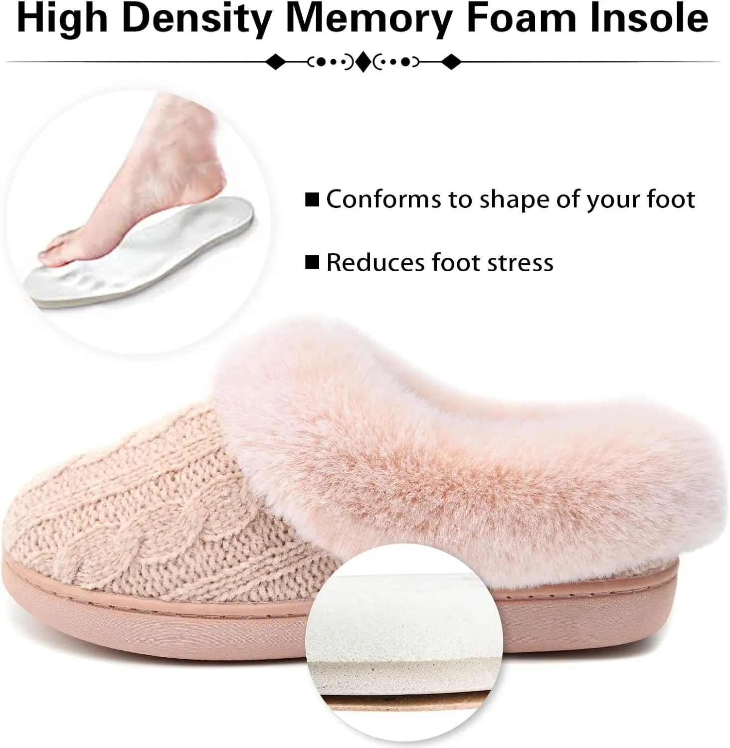 LORDFON Womens Winter House Slippers Memory Foam，Warm Closed Back Indoor Slippers For Women With Soft Faux Fur Plush Collar,Cozy Ladies Slip-on bedroom Home Slippers Non-Slip