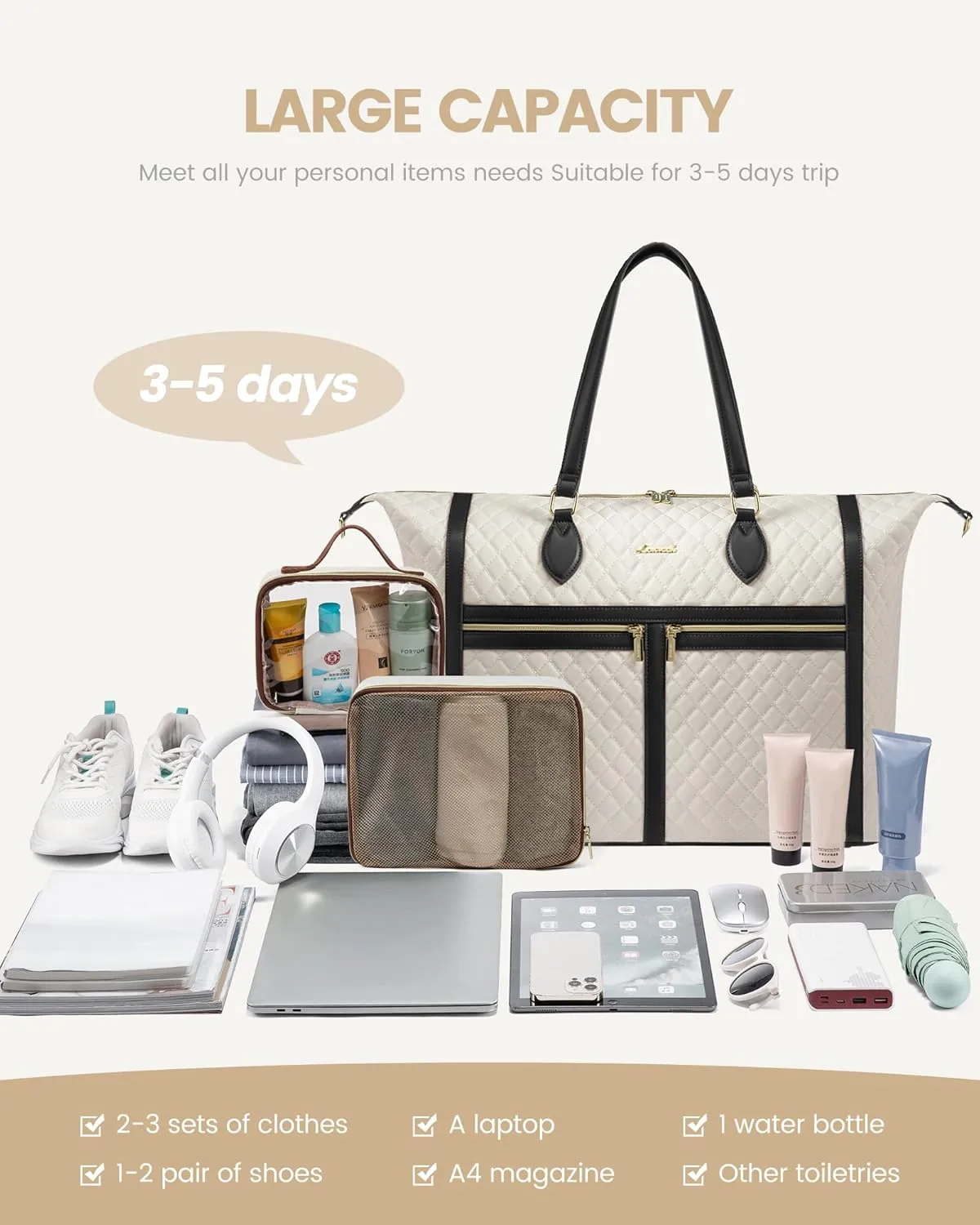 LOVEVOOK Travel Weekender 4-in-1 Duffle With Shoes Compartment, Carry On Overnight Bag, Toiletry Pouch & Wet Pocket, Large Tote for Women Labor Delivery Hospital