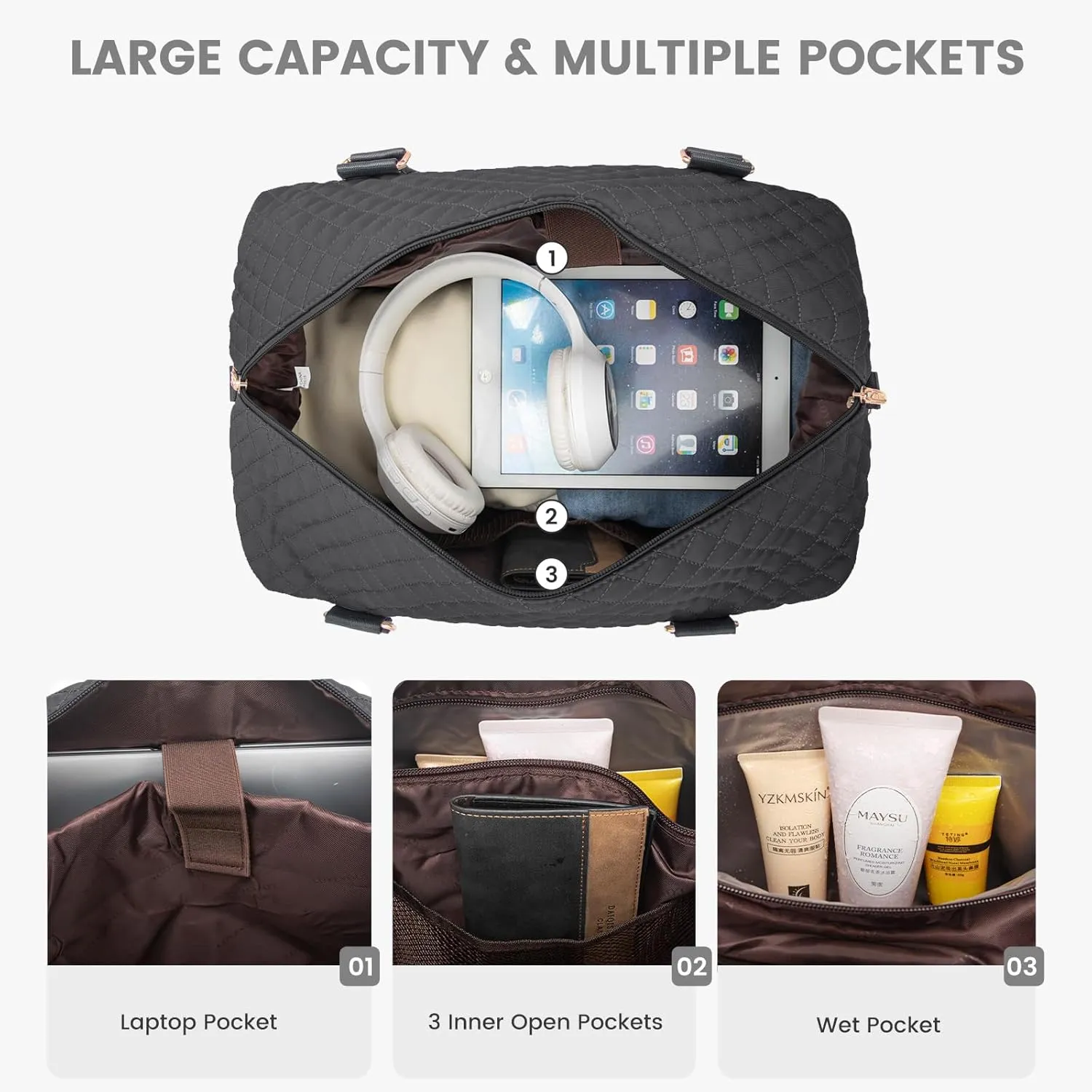LOVEVOOK Travel Weekender Bag for Women, Large Carry on Overnight Bag with Shoe Compartment, Travel Duffle Bag Women, Yoga Gym Duffel Bag with Wet Pocket,Hospital Bags for Labor and Delivery,3 Pcs Set