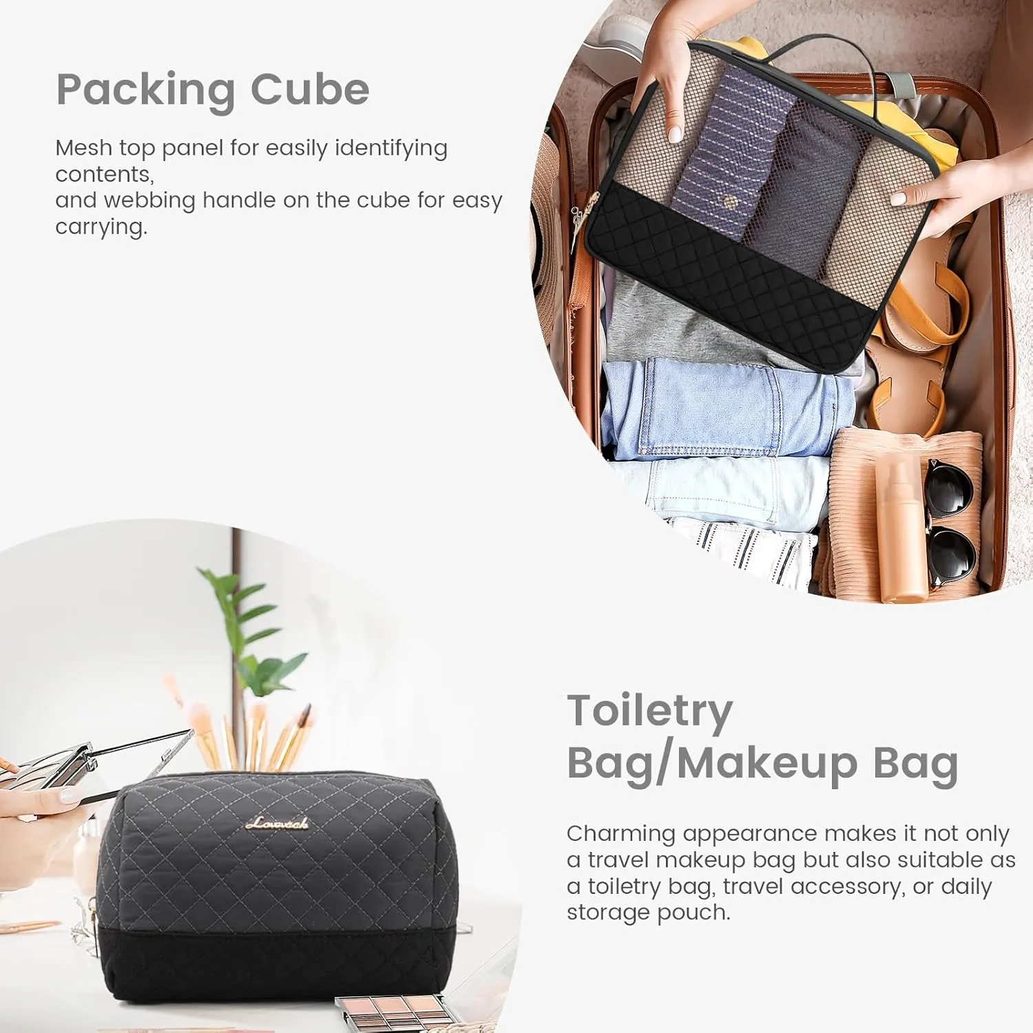 LOVEVOOK Travel Weekender Bag for Women, Large Carry on Overnight Bag with Shoe Compartment, Travel Duffle Bag Women, Yoga Gym Duffel Bag with Wet Pocket,Hospital Bags for Labor and Delivery,3 Pcs Set