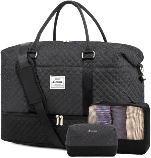 LOVEVOOK Travel Weekender Bag for Women, Large Carry on Overnight Bag with Shoe Compartment, Travel Duffle Bag Women, Yoga Gym Duffel Bag with Wet Pocket,Hospital Bags for Labor and Delivery,3 Pcs Set