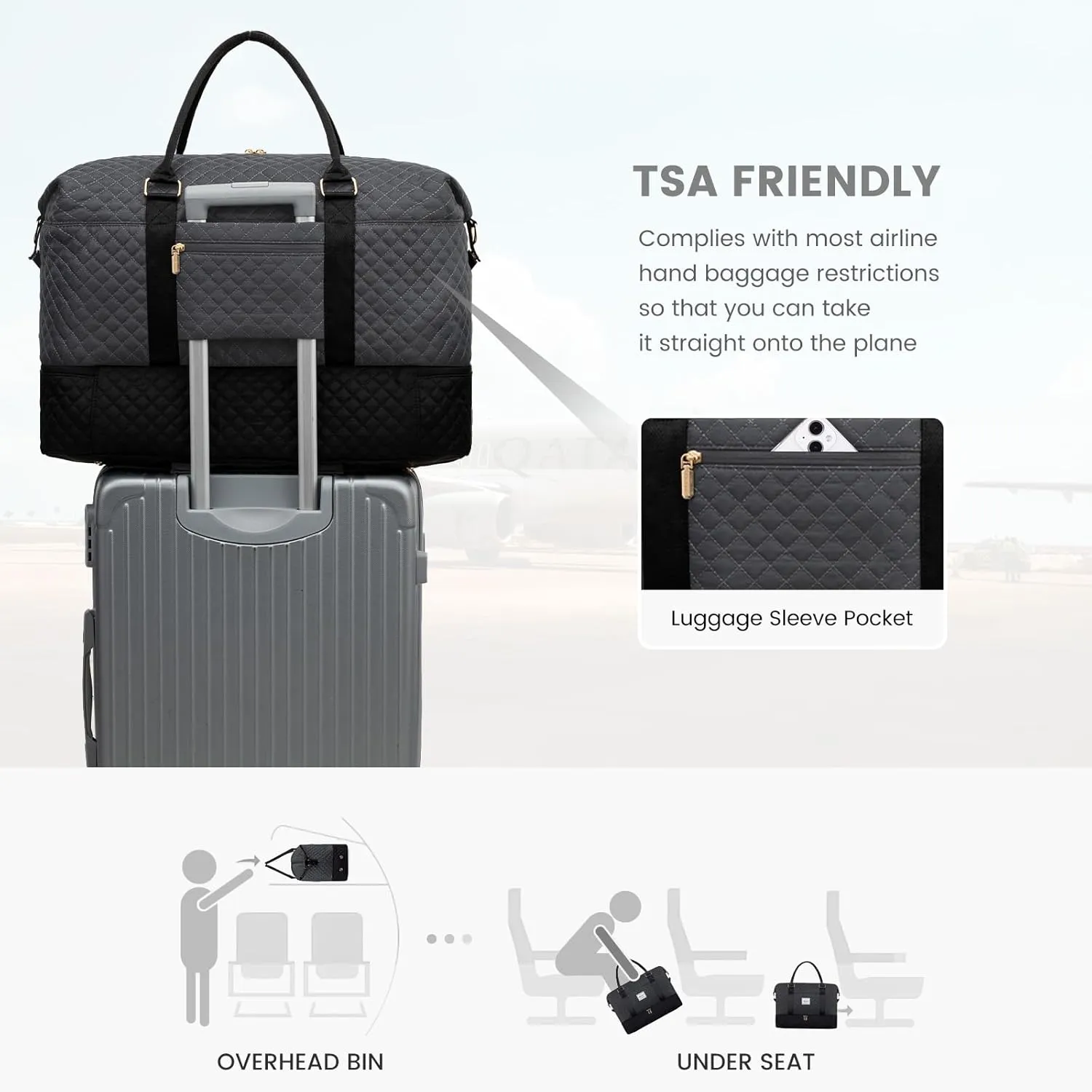 LOVEVOOK Travel Weekender Bag for Women, Large Carry on Overnight Bag with Shoe Compartment, Travel Duffle Bag Women, Yoga Gym Duffel Bag with Wet Pocket,Hospital Bags for Labor and Delivery,3 Pcs Set