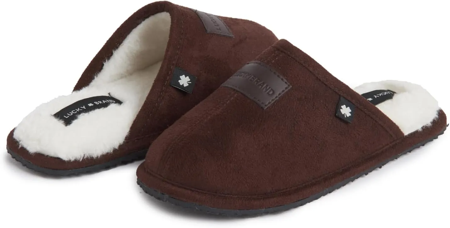 Lucky Brand Boy's Micro-Suede Scuff Slippers, Kids House Shoes with Plush Lining