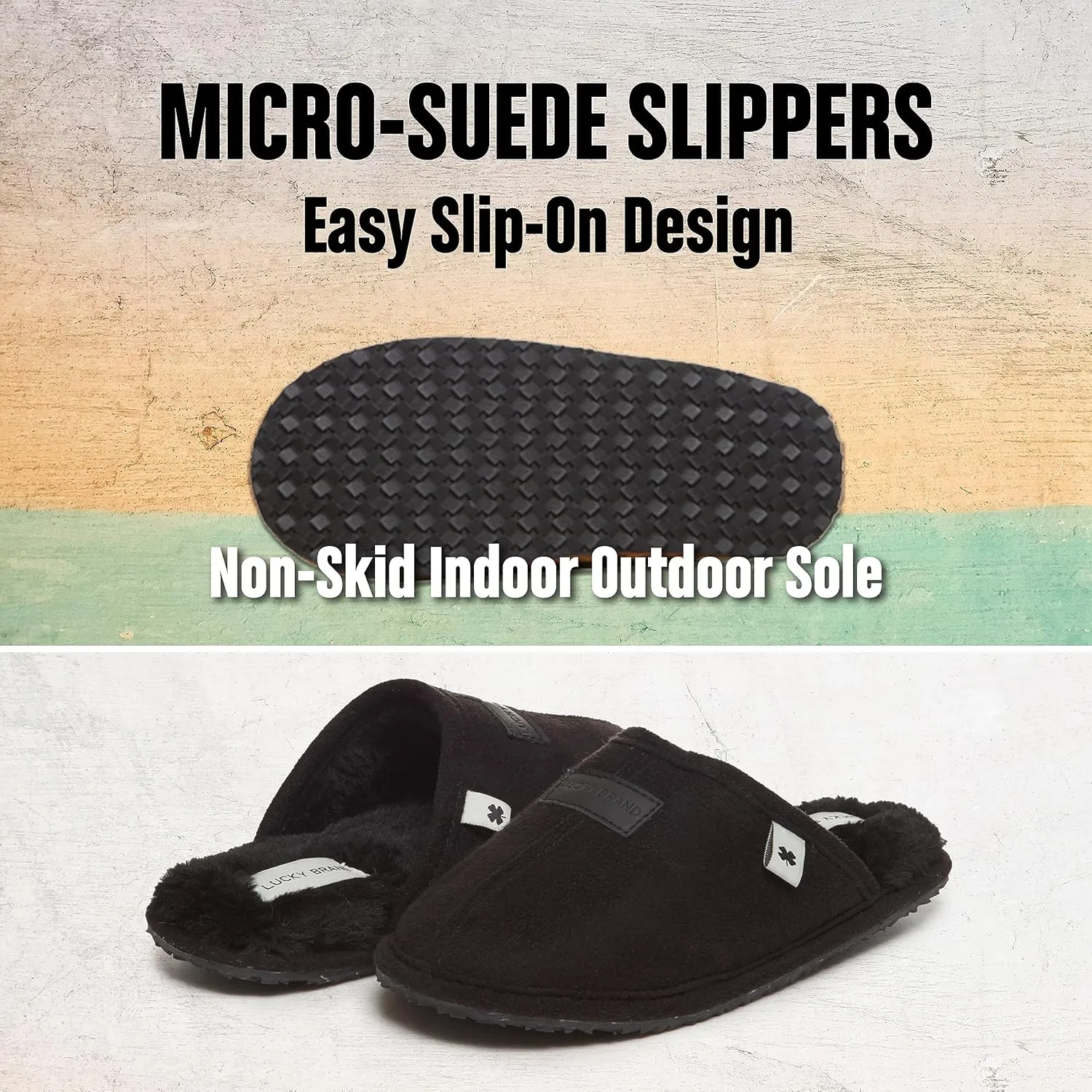 Lucky Brand Boy's Micro-Suede Scuff Slippers, Kids House Shoes with Plush Lining