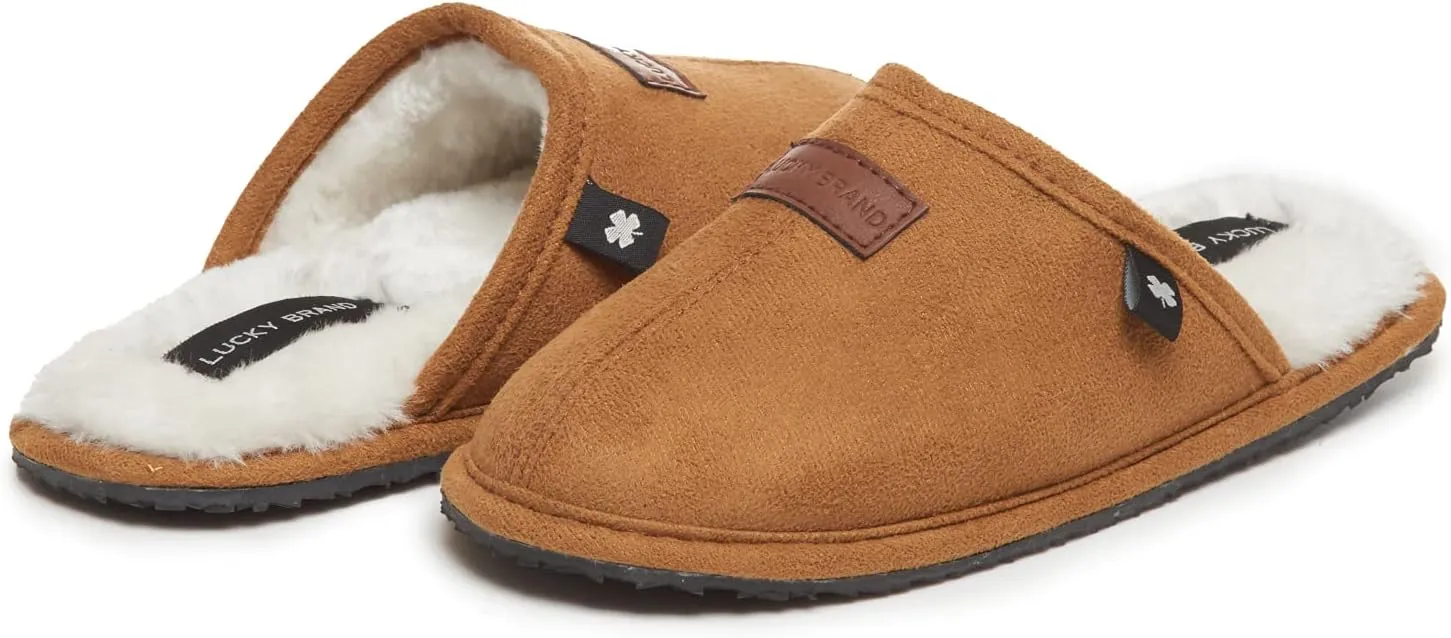 Lucky Brand Boy's Micro-Suede Scuff Slippers, Kids House Shoes with Plush Lining