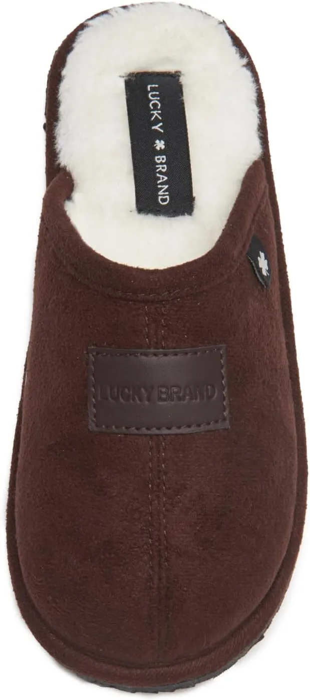 Lucky Brand Boy's Micro-Suede Scuff Slippers, Kids House Shoes with Plush Lining