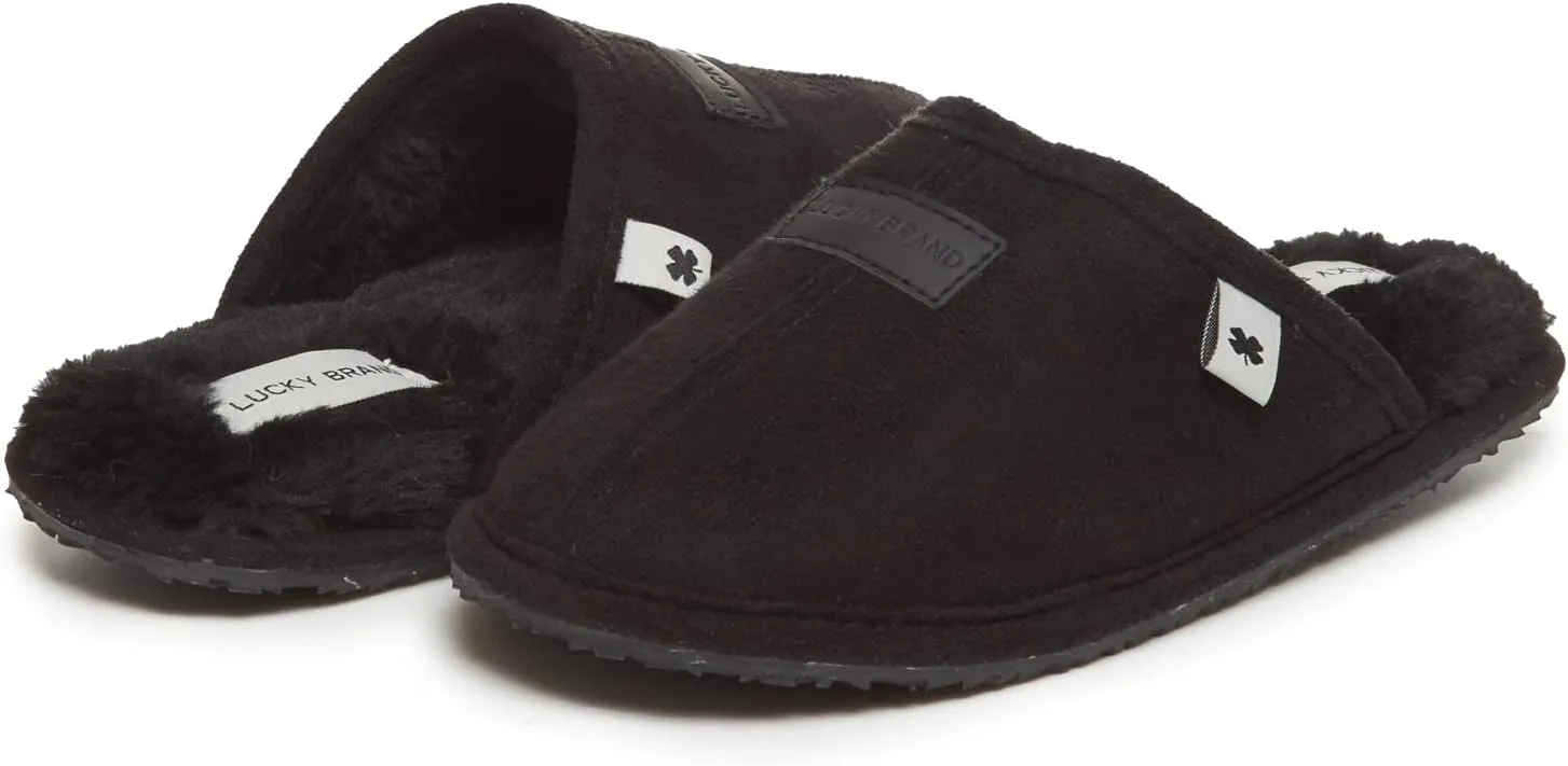 Lucky Brand Boy's Micro-Suede Scuff Slippers, Kids House Shoes with Plush Lining