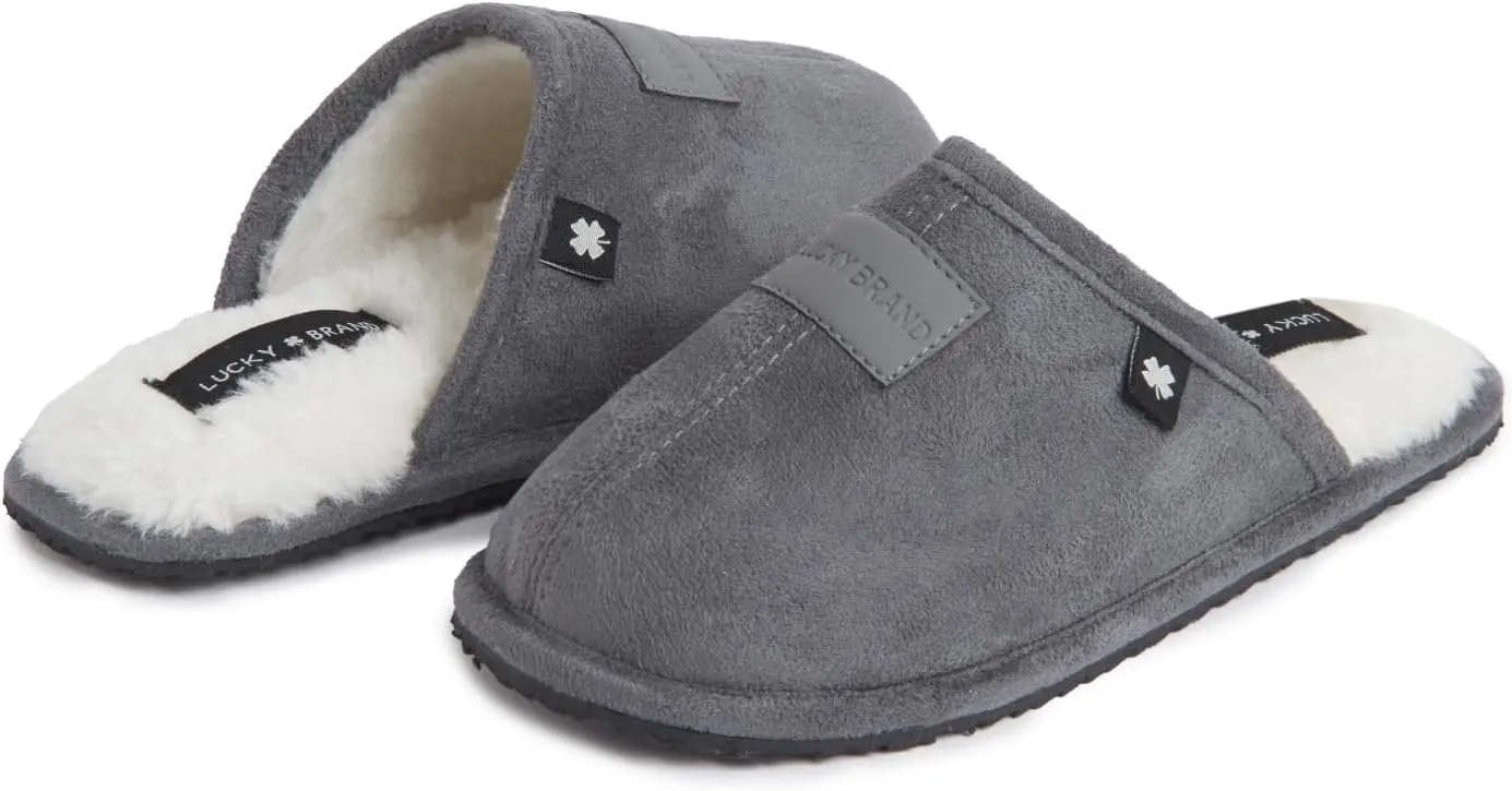 Lucky Brand Boy's Micro-Suede Scuff Slippers, Kids House Shoes with Plush Lining
