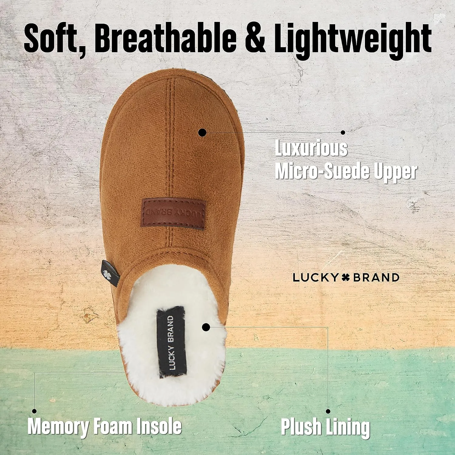 Lucky Brand Boy's Micro-Suede Scuff Slippers, Kids House Shoes with Plush Lining