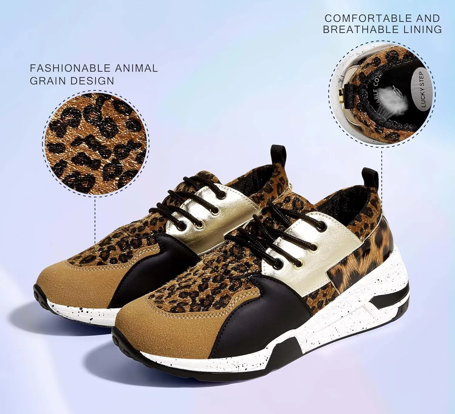 LUCKY STEP Women's High Heel Wedge Sneakers Fashion Cliff Platform Retro Lace Up Casual Shoes