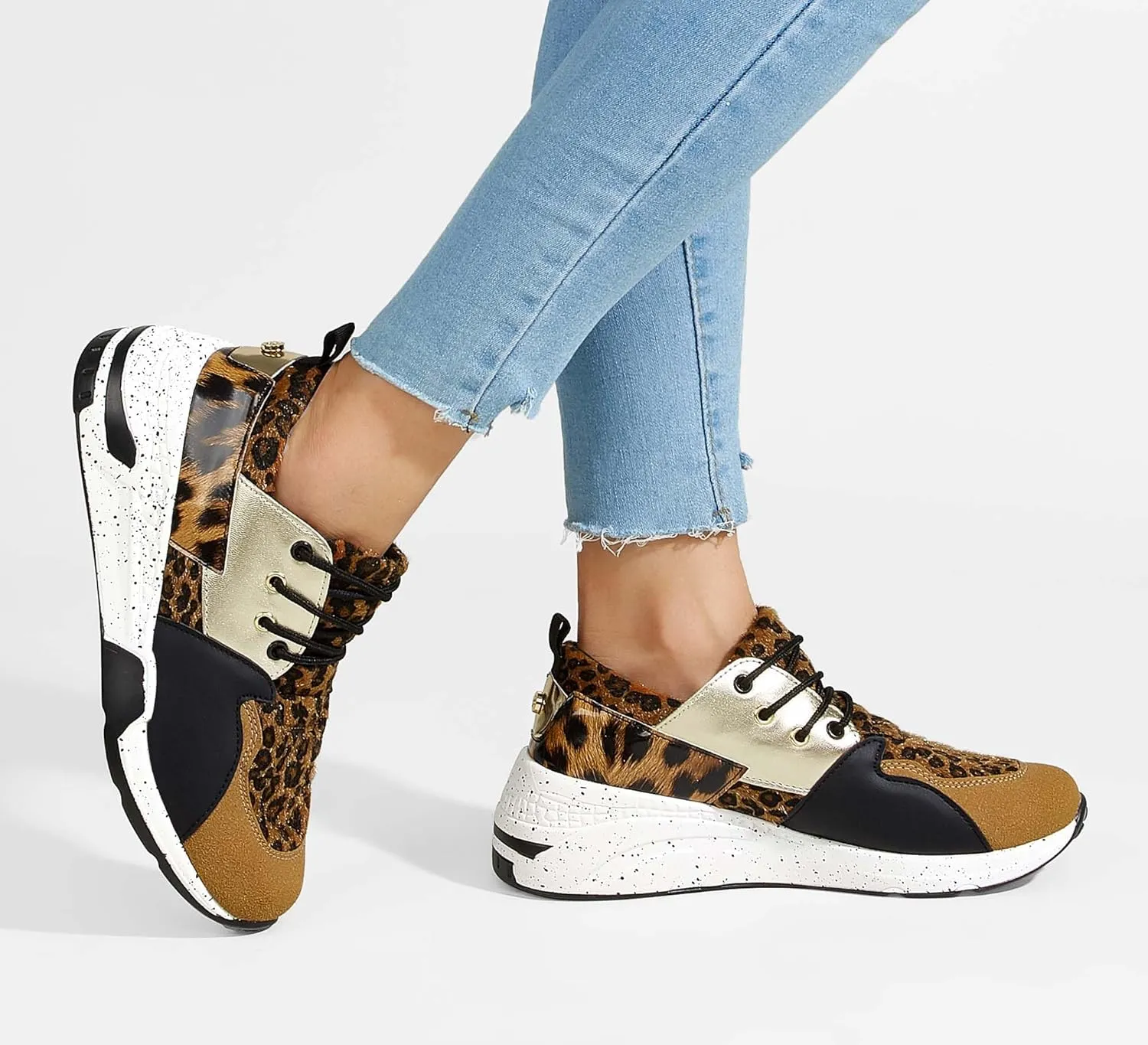 LUCKY STEP Women's High Heel Wedge Sneakers Fashion Cliff Platform Retro Lace Up Casual Shoes