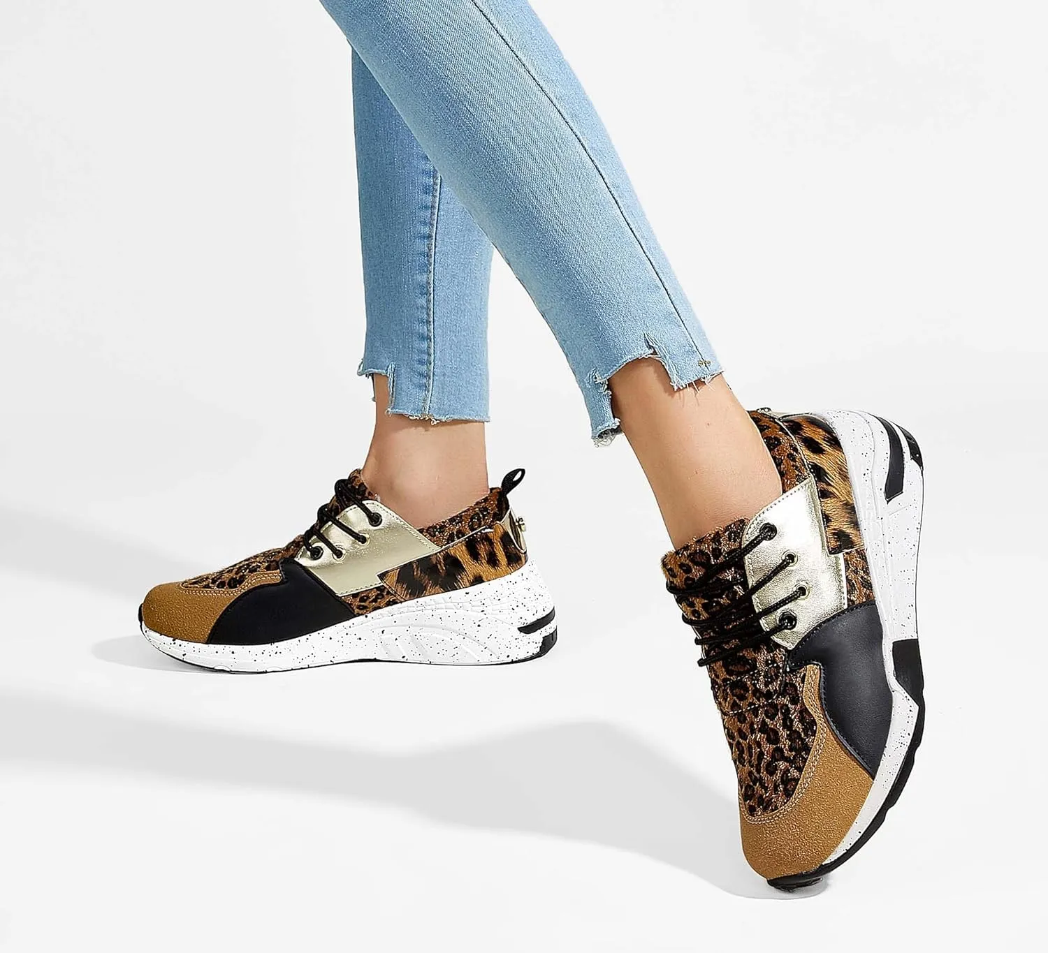 LUCKY STEP Women's High Heel Wedge Sneakers Fashion Cliff Platform Retro Lace Up Casual Shoes