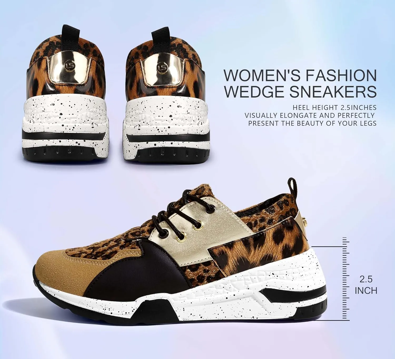 LUCKY STEP Women's High Heel Wedge Sneakers Fashion Cliff Platform Retro Lace Up Casual Shoes
