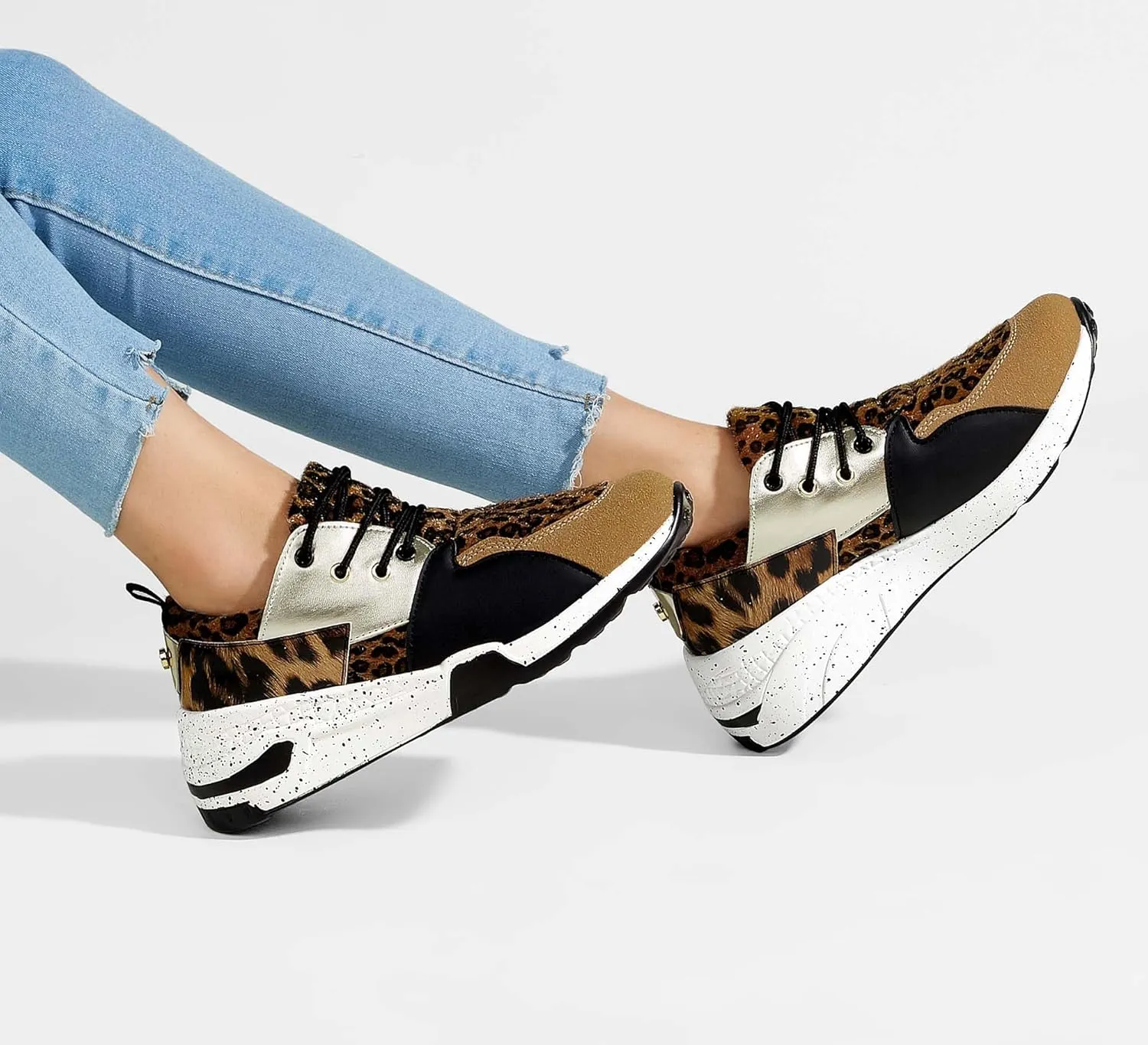 LUCKY STEP Women's High Heel Wedge Sneakers Fashion Cliff Platform Retro Lace Up Casual Shoes
