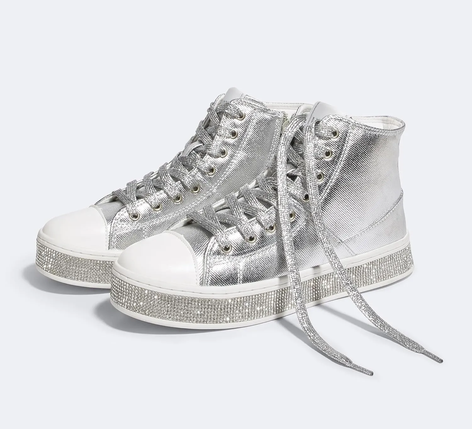 LUCKY STEP Women's High Top Canvas Sneakers Rhinestone Side Zipper Shoes Fashion Sneaker Casual Platform Ankle Boots Walking Canvas Shoes