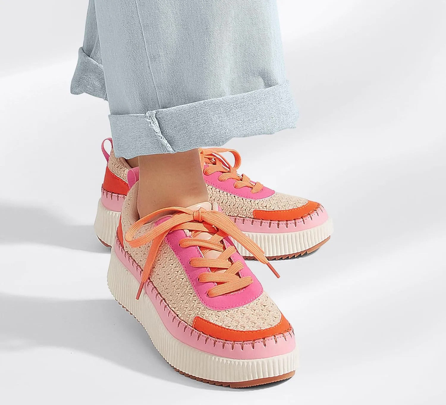 LUCKY STEP Women's Platform Sneakers Rhinestone Fashion Chunky Casual Sparkly Retro Braided Walking Shoes