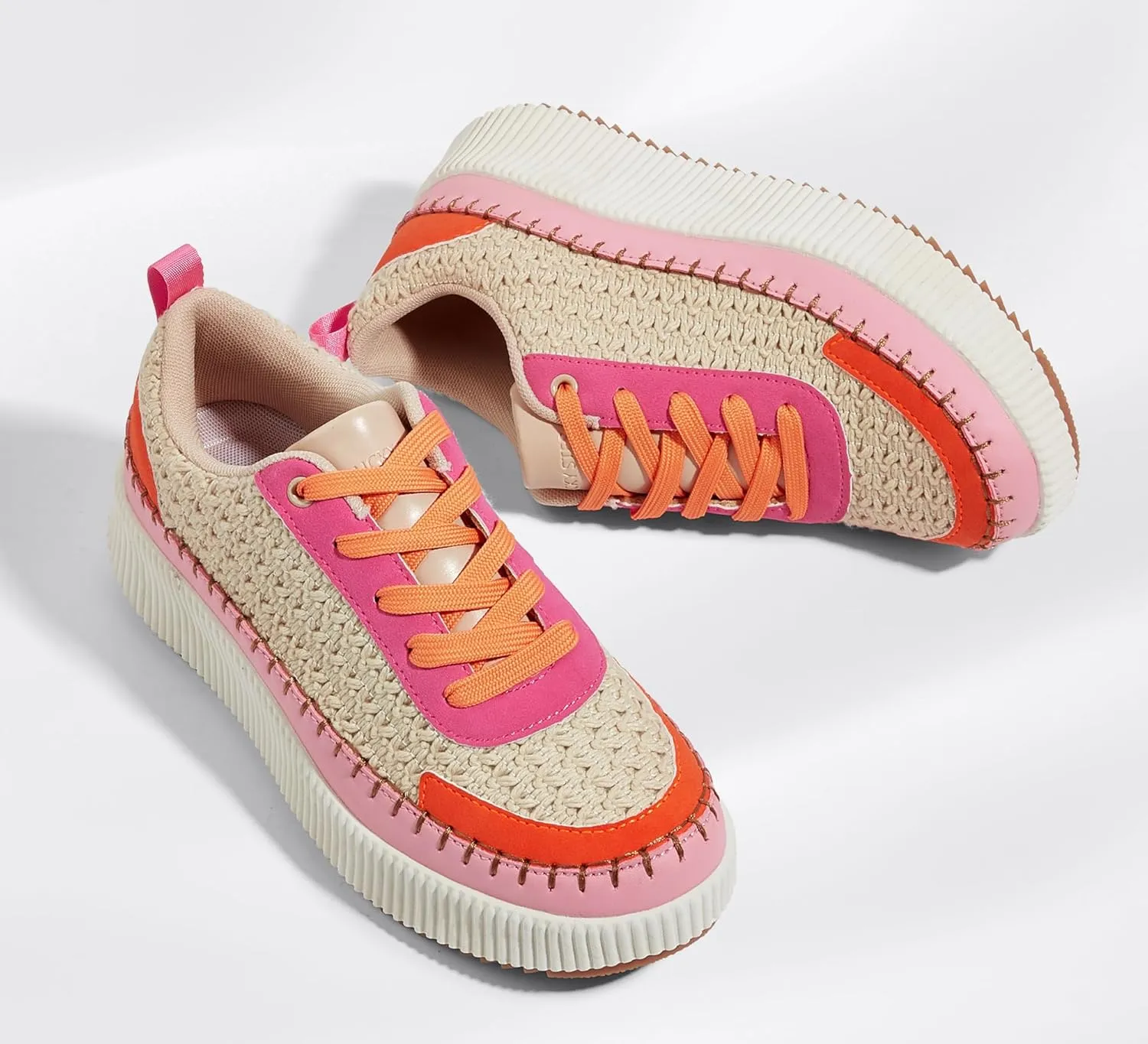 LUCKY STEP Women's Platform Sneakers Rhinestone Fashion Chunky Casual Sparkly Retro Braided Walking Shoes