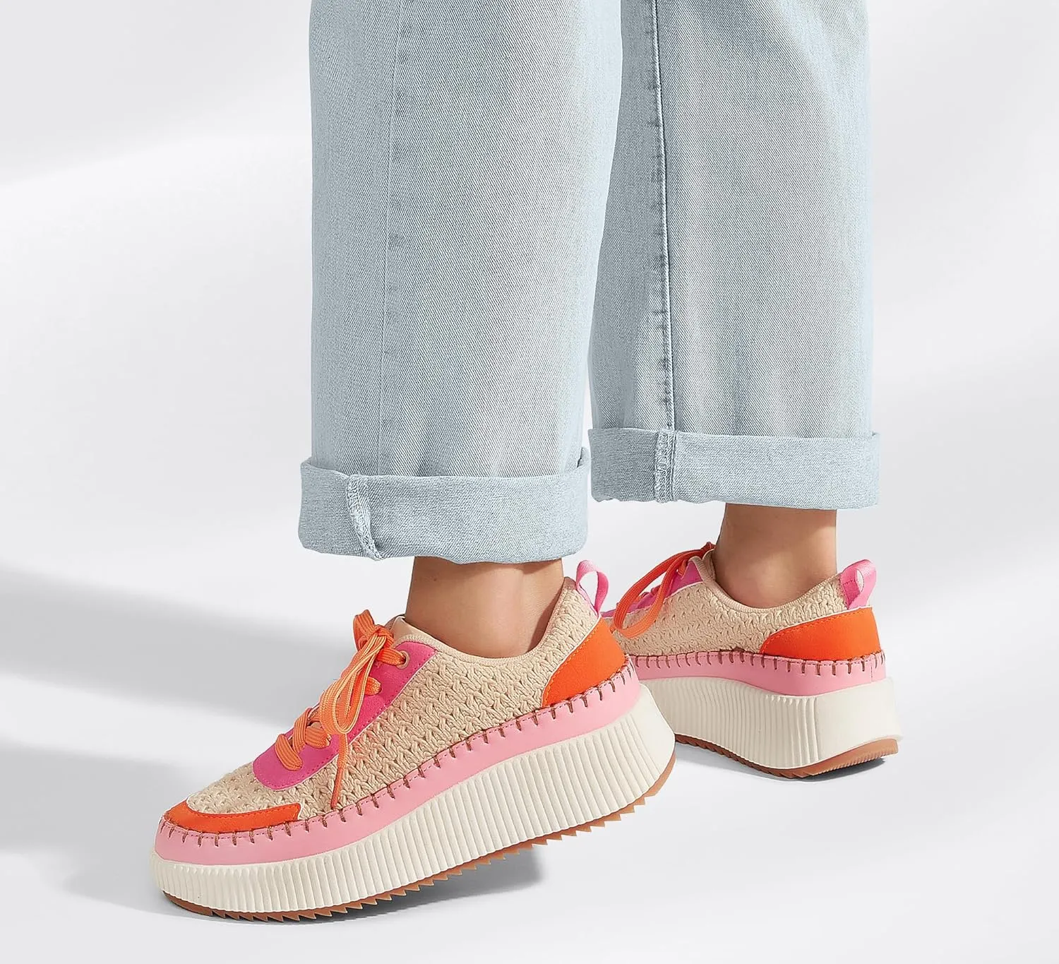 LUCKY STEP Women's Platform Sneakers Rhinestone Fashion Chunky Casual Sparkly Retro Braided Walking Shoes