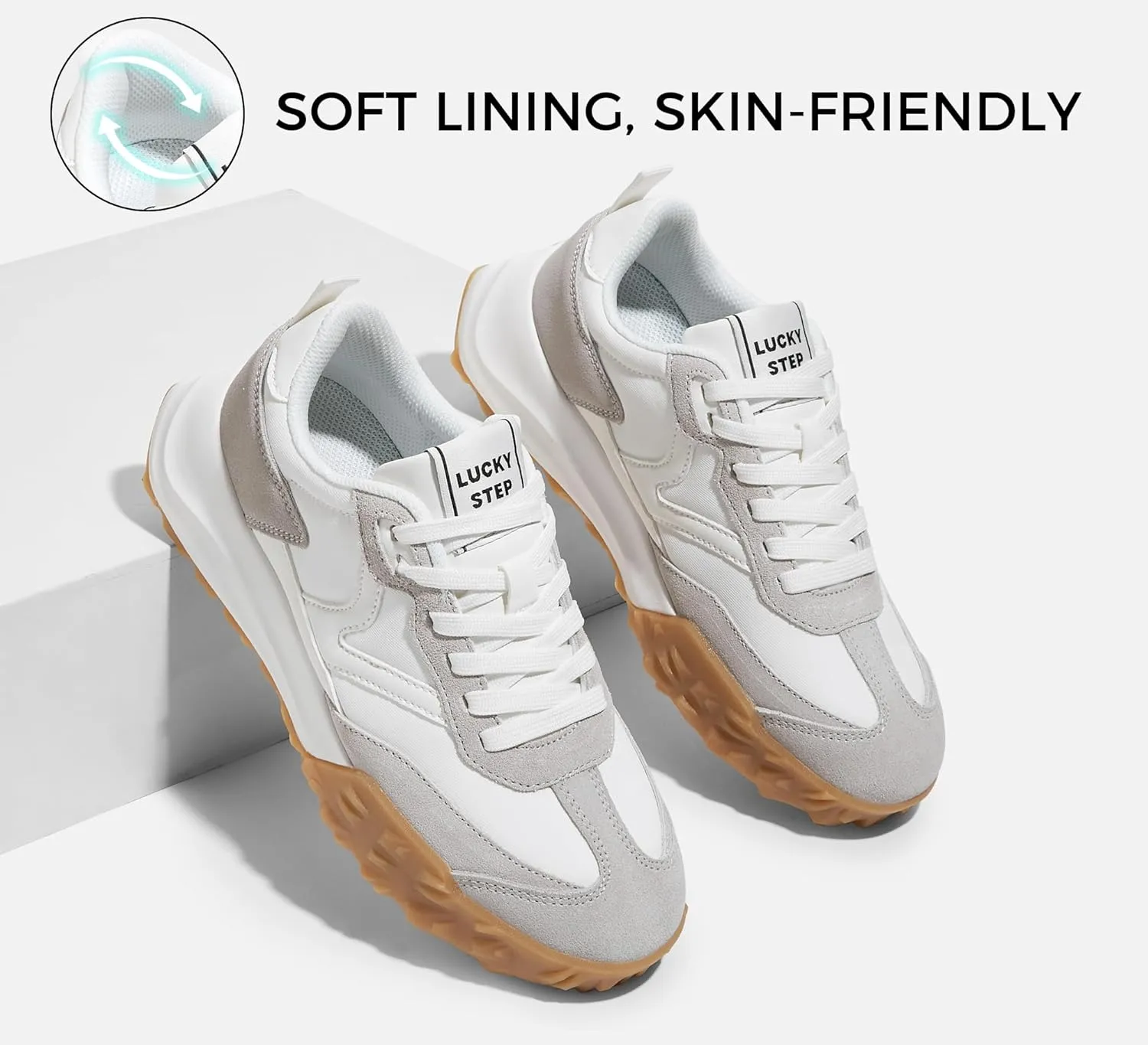 LUCKY STEP Women's Platform Tennis Walking Shoe Retro Chunky Casual Breathable Durable Deluxe Fashion Skate Sneaker