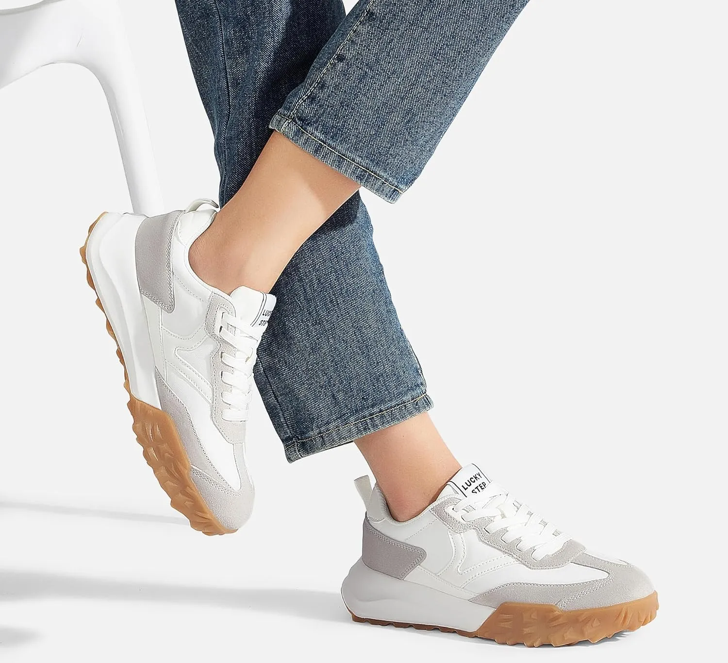 LUCKY STEP Women's Platform Tennis Walking Shoe Retro Chunky Casual Breathable Durable Deluxe Fashion Skate Sneaker