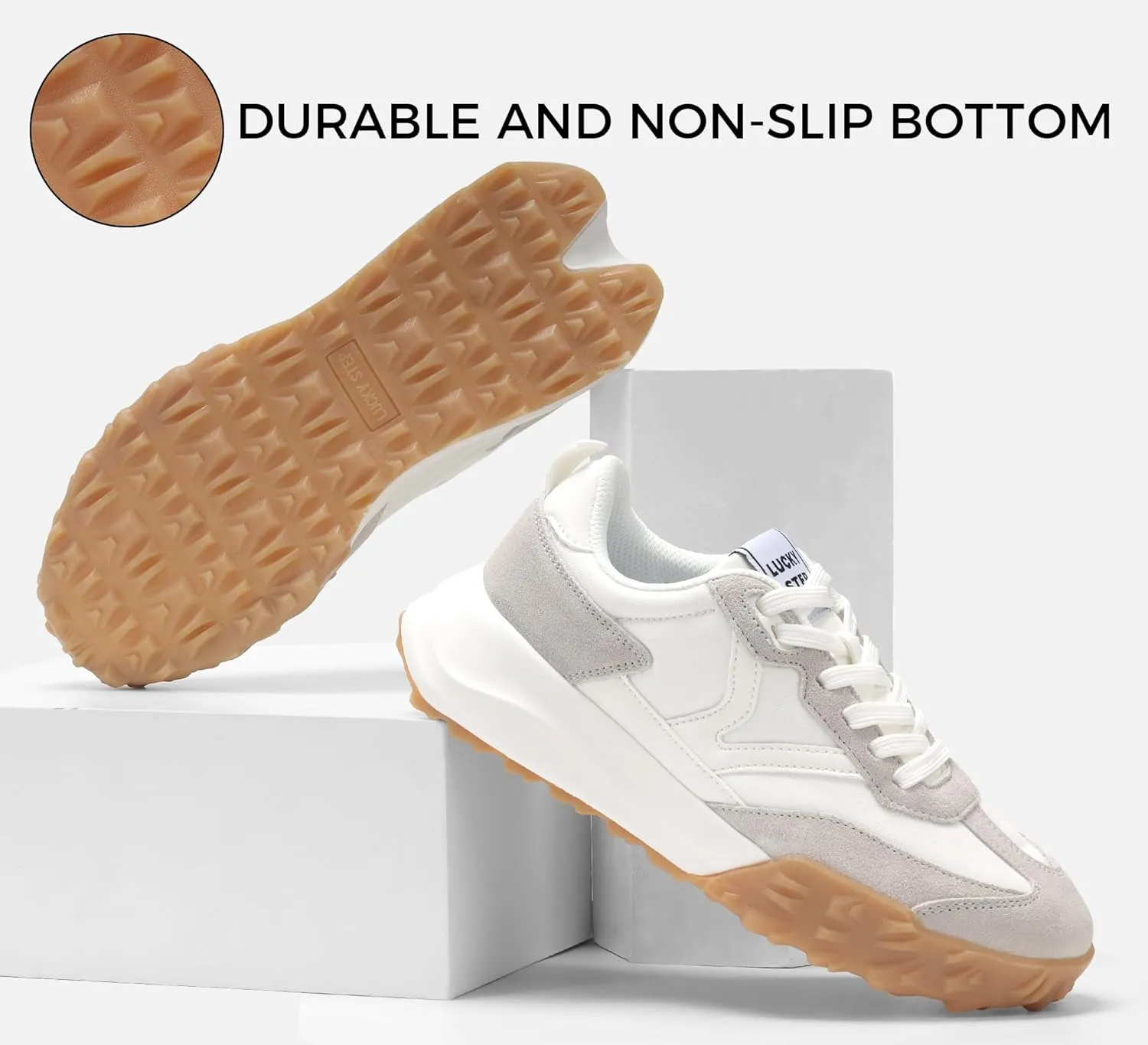 LUCKY STEP Women's Platform Tennis Walking Shoe Retro Chunky Casual Breathable Durable Deluxe Fashion Skate Sneaker