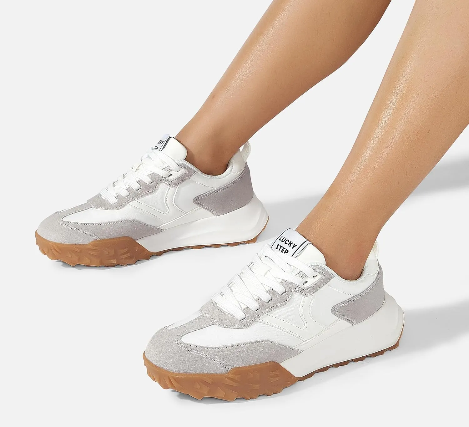 LUCKY STEP Women's Platform Tennis Walking Shoe Retro Chunky Casual Breathable Durable Deluxe Fashion Skate Sneaker
