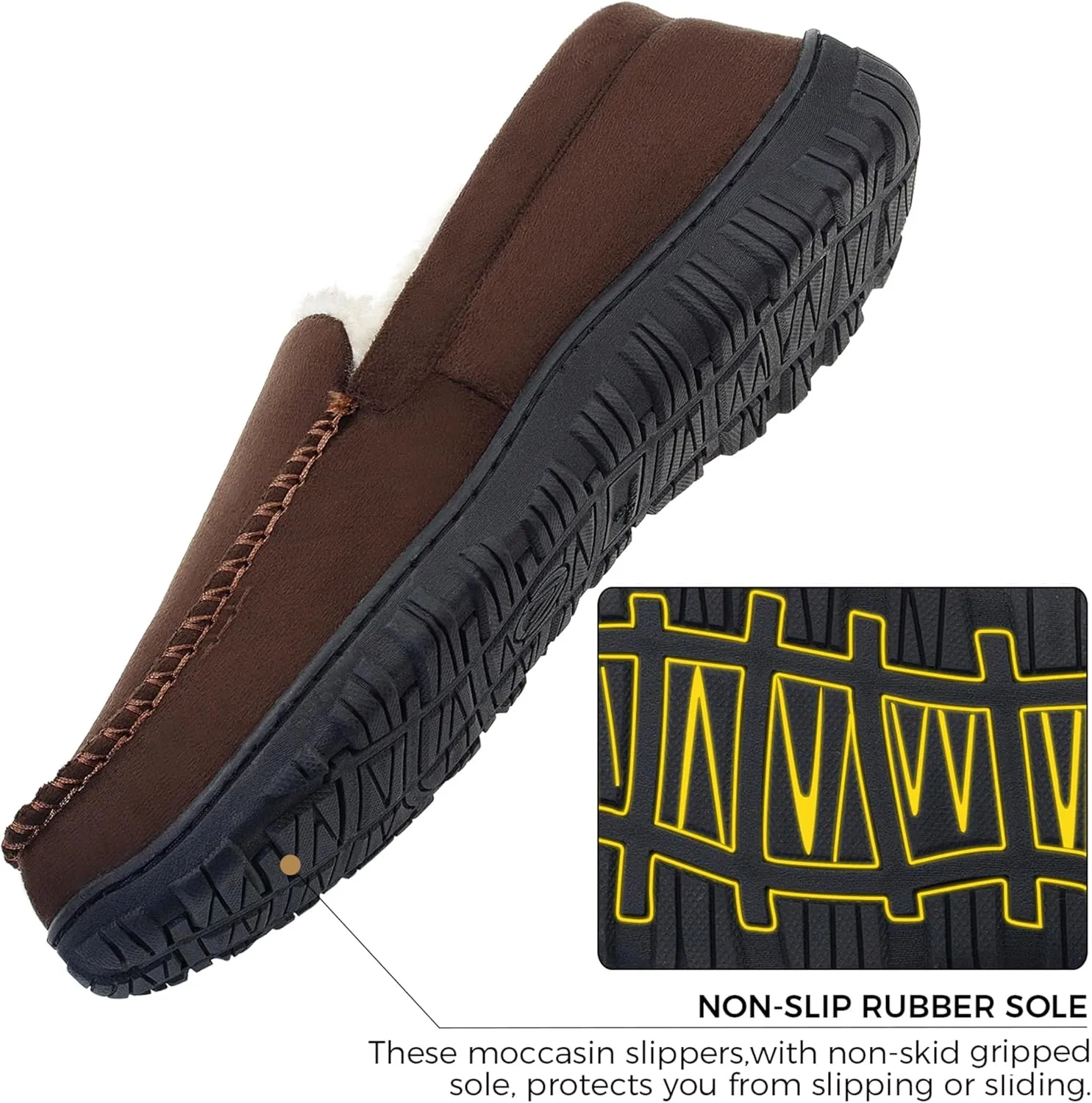 Lulex Moccasins for Men House Slippers Indoor Outdoor Plush Mens Bedroom Shoes with Hard Sole