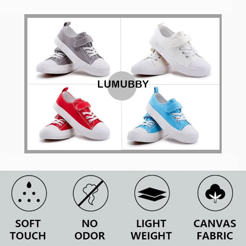 LUMUBBY Kid Shoes for Boys Girls Toddler Little Kid Canvas Low Top Sneakers Classic Adjustable Strap Lace up Shoes for Kids Breathable Lightweight
