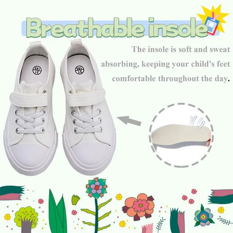 LUMUBBY Kid Shoes for Boys Girls Toddler Little Kid Canvas Low Top Sneakers Classic Adjustable Strap Lace up Shoes for Kids Breathable Lightweight