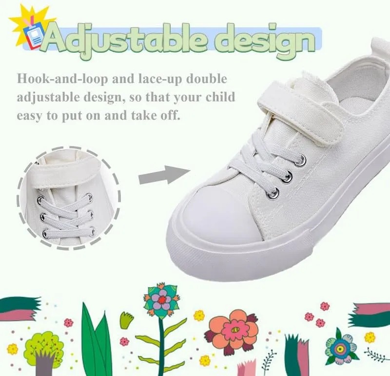 LUMUBBY Kid Shoes for Boys Girls Toddler Little Kid Canvas Low Top Sneakers Classic Adjustable Strap Lace up Shoes for Kids Breathable Lightweight