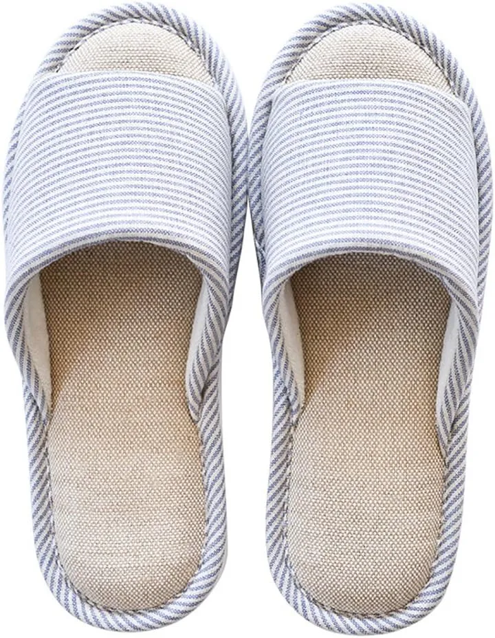 MAGILONA Women House Slippers Mens Bedroom Indoor Shoes Fall Memory Foam Open-Toe Home Shoes Slid Flax Soft Non-Slip Shoes