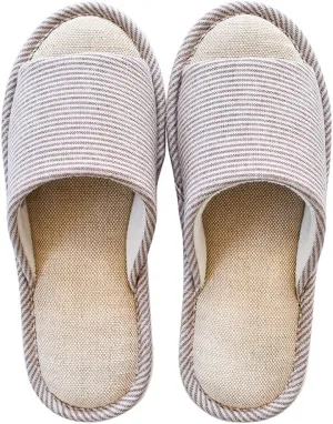 MAGILONA Women House Slippers Mens Bedroom Indoor Shoes Fall Memory Foam Open-Toe Home Shoes Slid Flax Soft Non-Slip Shoes