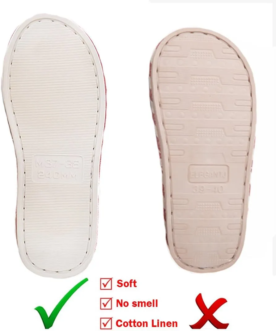 MAGILONA Women House Slippers Mens Bedroom Indoor Shoes Fall Memory Foam Open-Toe Home Shoes Slid Flax Soft Non-Slip Shoes